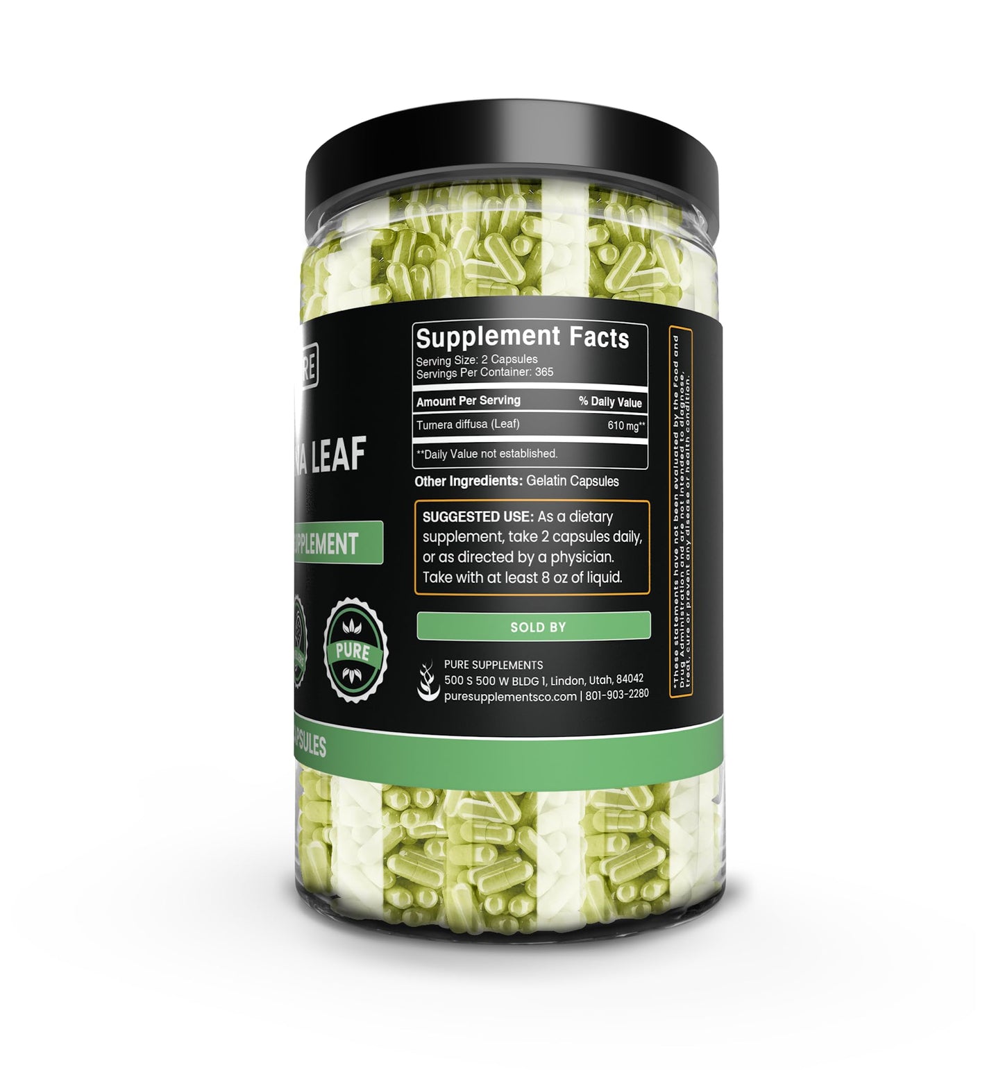 Pure Organic Ingredients Damiana Leaf 730 Capsules