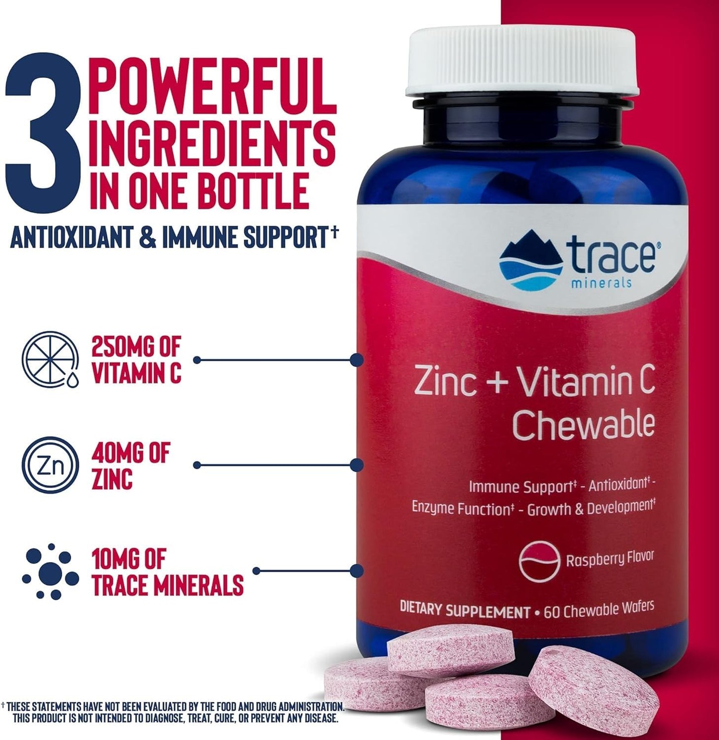 Trace Minerals Raspberry Chewable Zinc Gummy 60 Count
