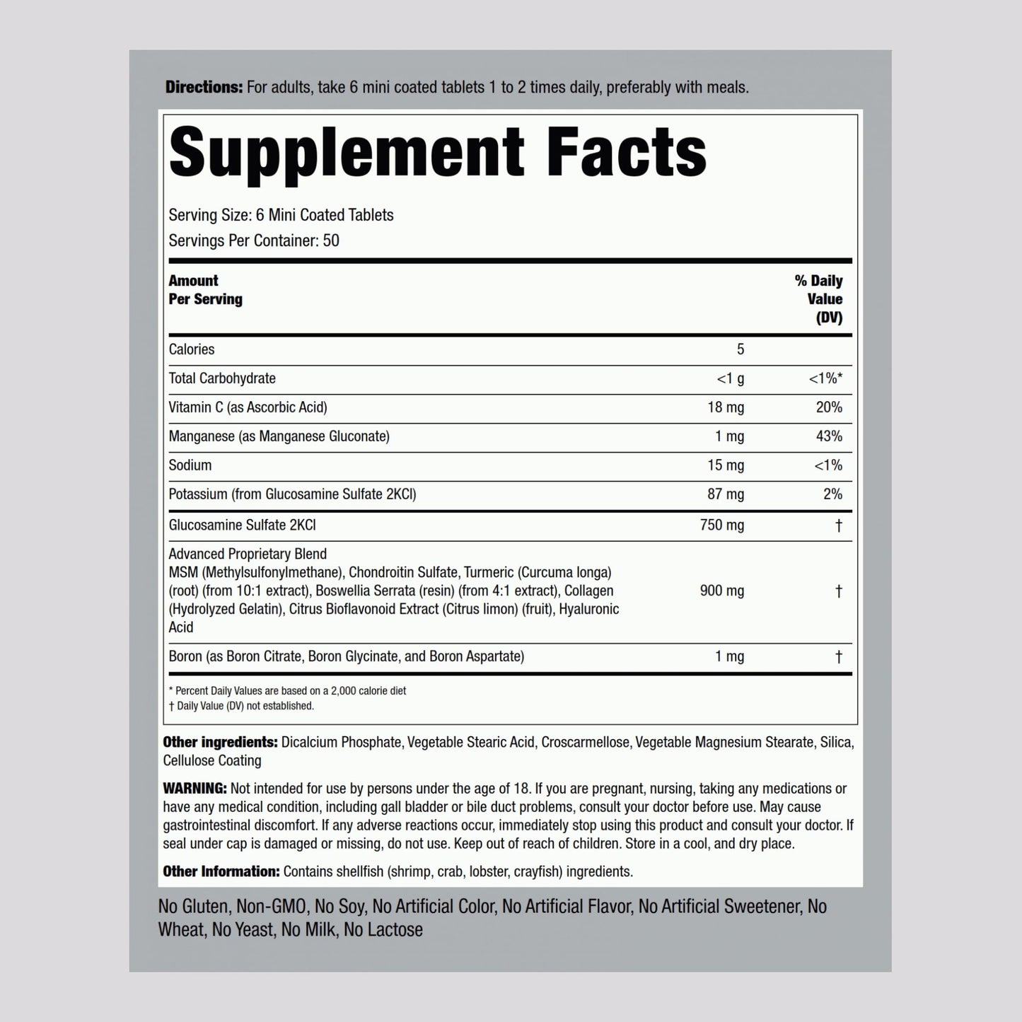 Piping Rock Glucosamine Chondroitin MSM and Turmeric Tablets, 300 Count