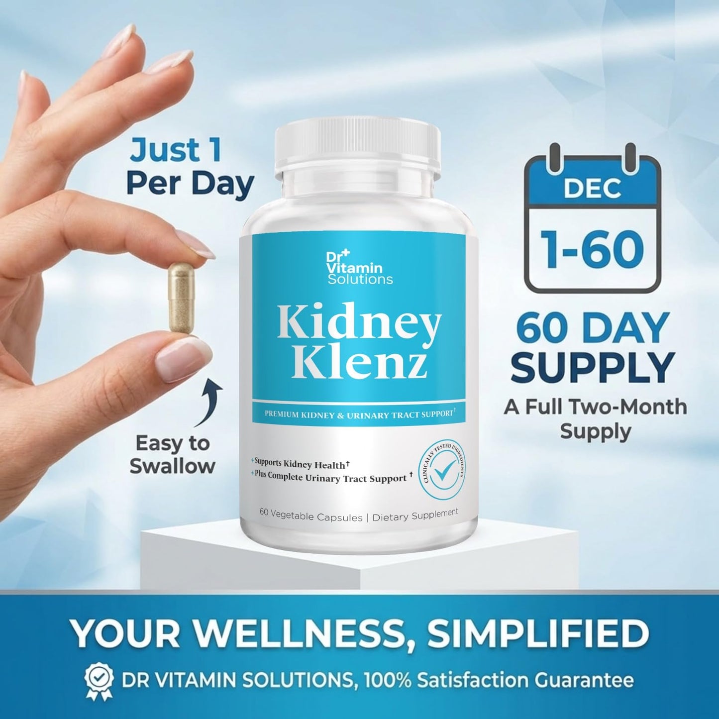 DR VITAMIN SOLUTIONS Kidney Cleanse Supplement with VitaCran Cranberry Extract – Premium Kidney & Urinary Tract Support with Chanca Piedra, Uva Ursi, Astragalus, Horsetail, Nettle & Juniper – Non-GMO, 60 Capsules