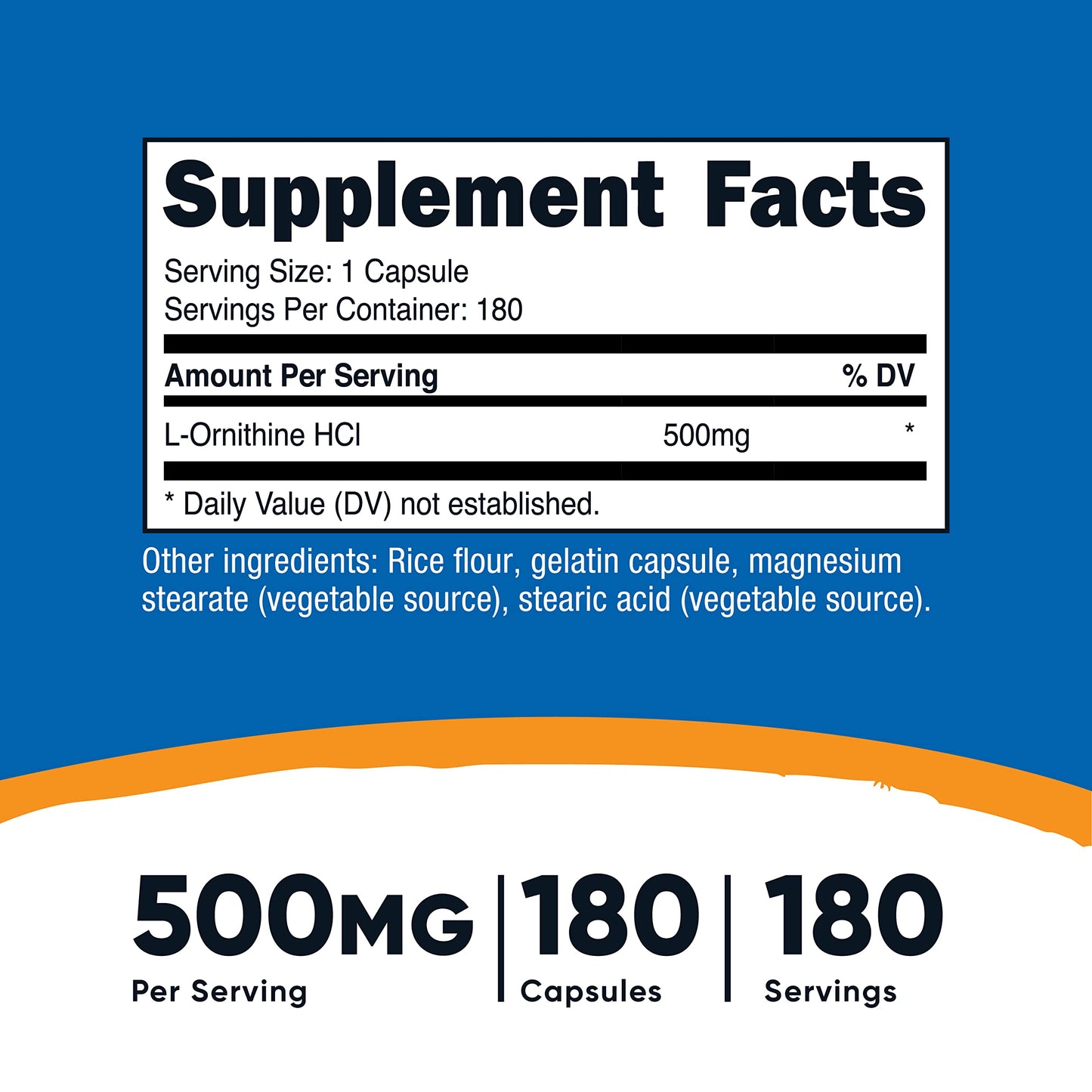 Nutricost L-Ornithine 500mg Capsules, 2 Bottles