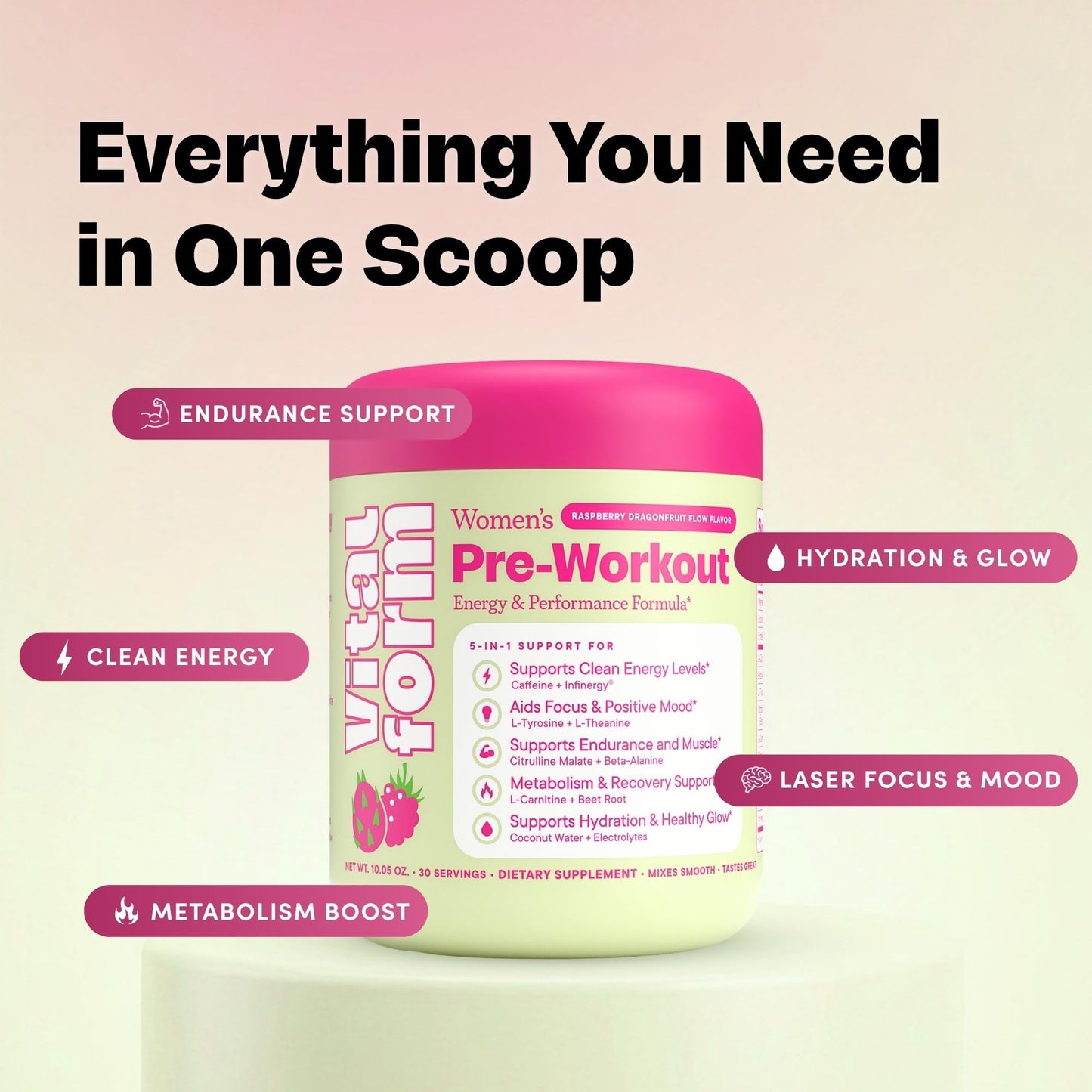 VitalForm Women's Pre Workout Powder 10.05 Ounce