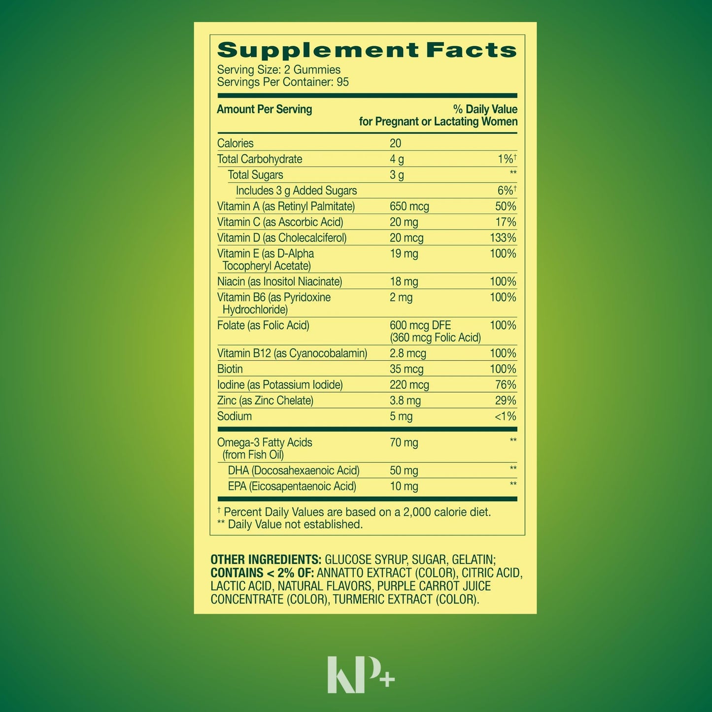 KP+ Prenatal Multivitamin Adult Gummy with DHA & Folic Acid, 190 Gummies
