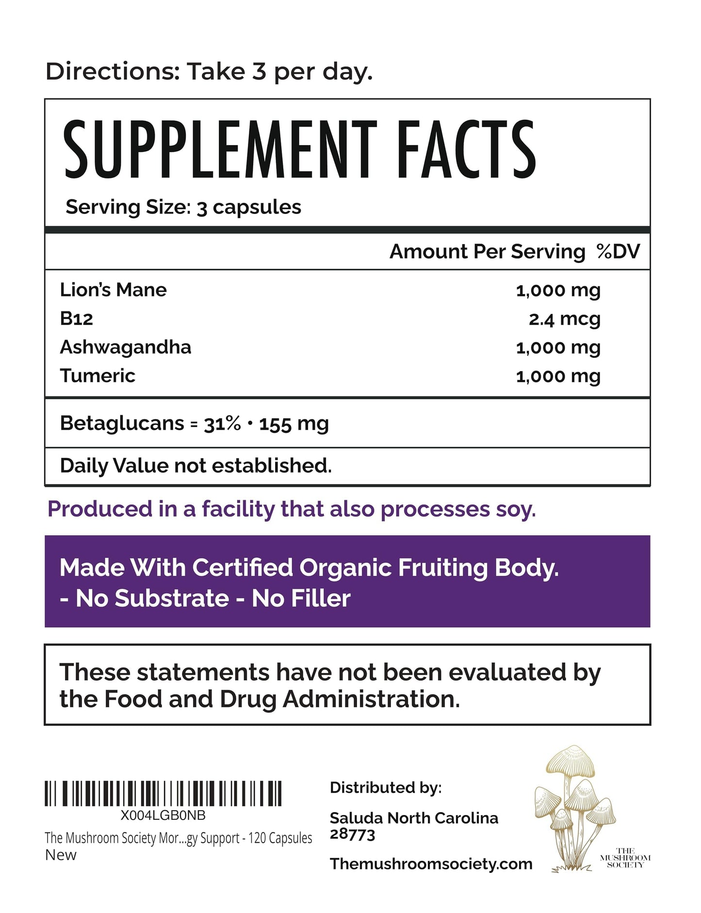 The Mushroom Society Lion Mane Power Capsules 360 Capsules