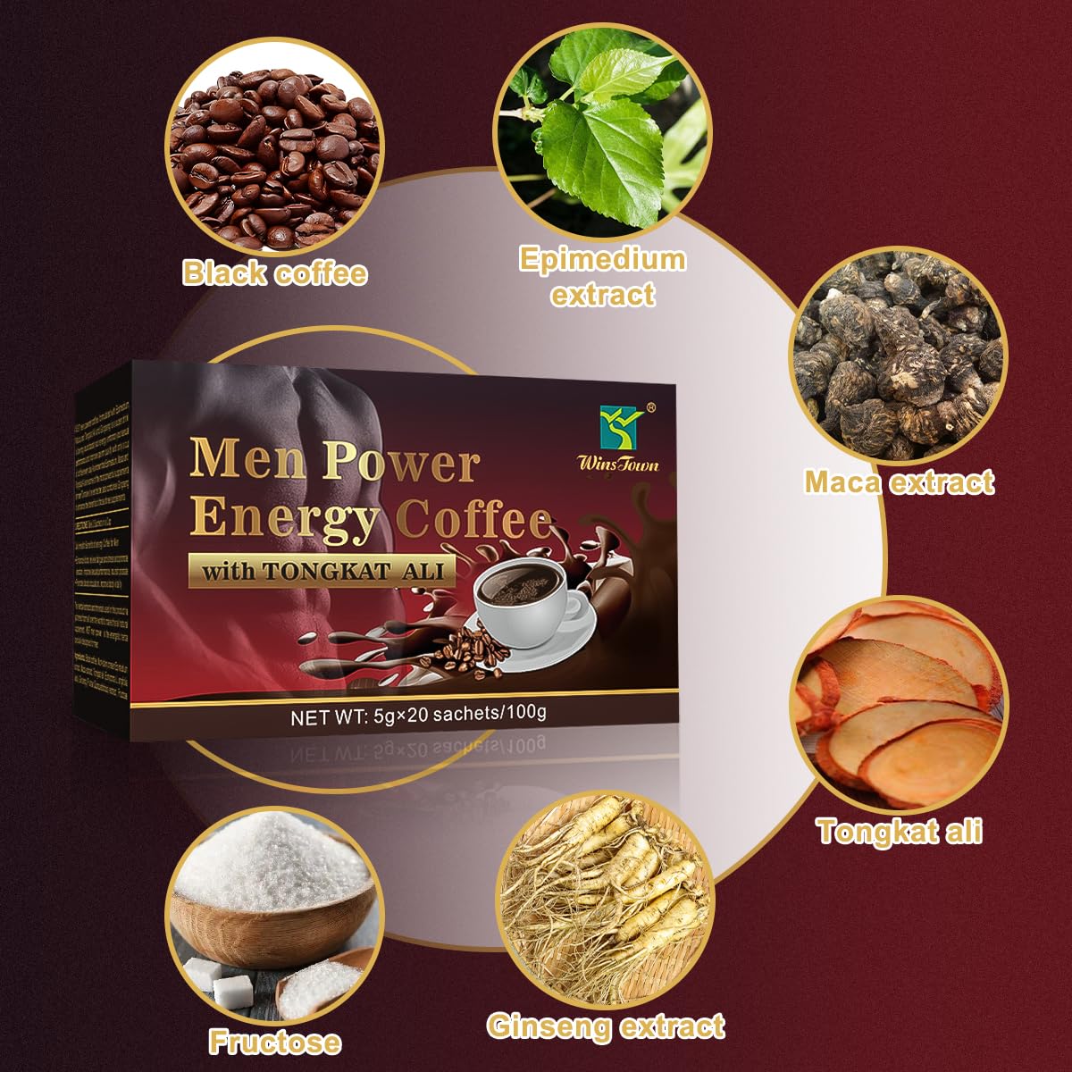 FARWIX Maca Coffee for Men Herbal Energy Coffee with Tongkat Ali Powder, 4 Ounce