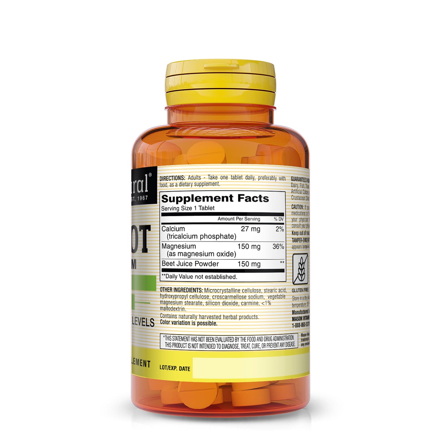 Mason Natural Beet Root with Magnesium and Calcium Tablet, 100 Tablets