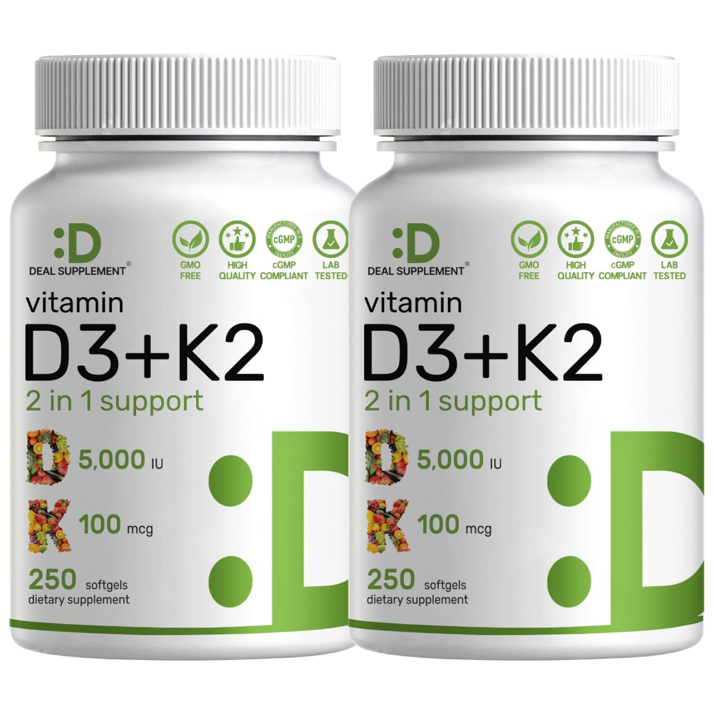 DEAL SUPPLEMENT Vitamin D3 5000 IU + K2 MK7 Softgels, 500 Count