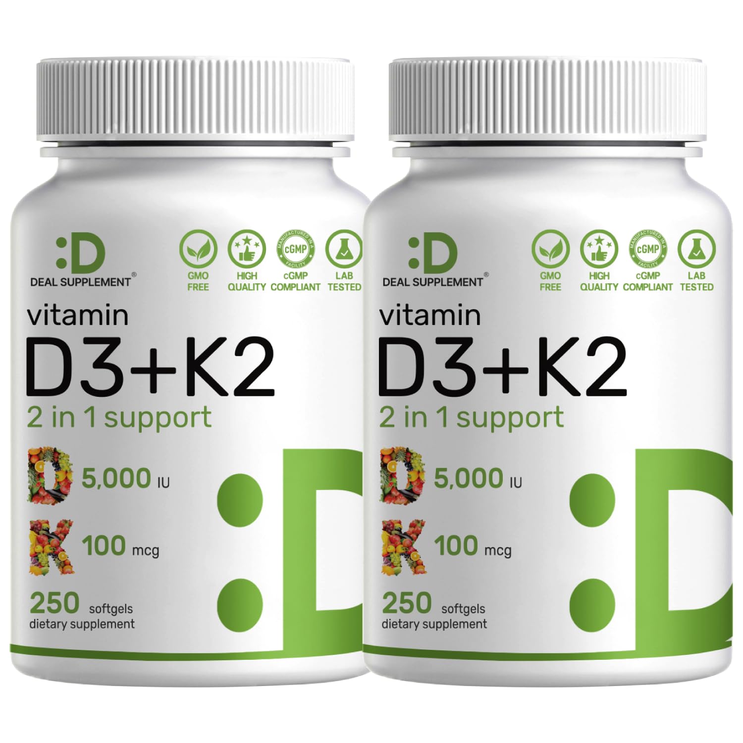 DEAL SUPPLEMENT Vitamin D3 5000 IU + K2 MK7 Softgels, 500 Count