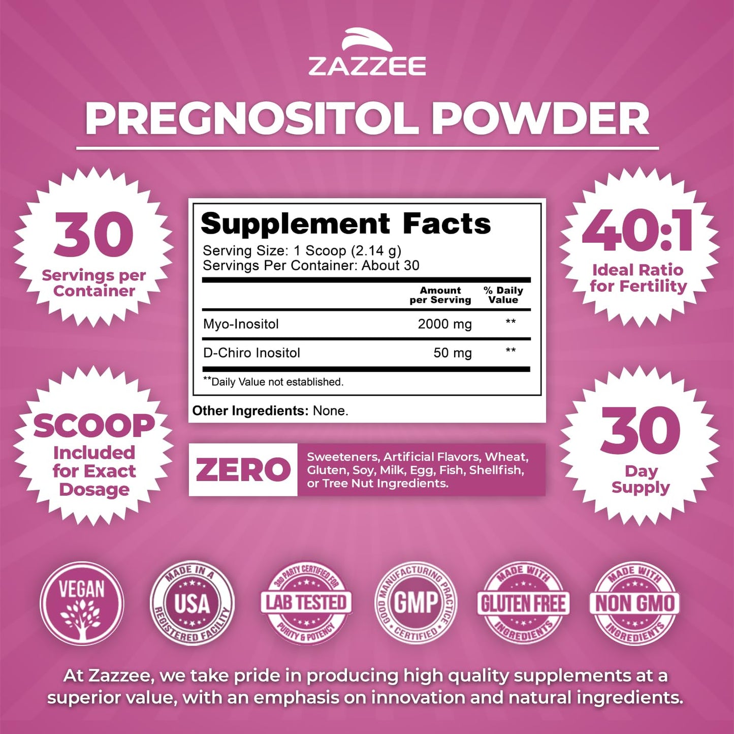 Zazzee Pregnostitol Powder 2.17 Ounces