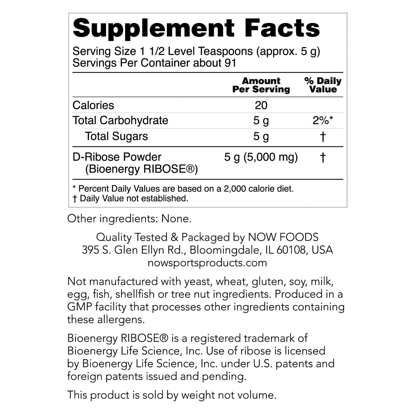 NOW Foods D-Ribose Powder 32 oz