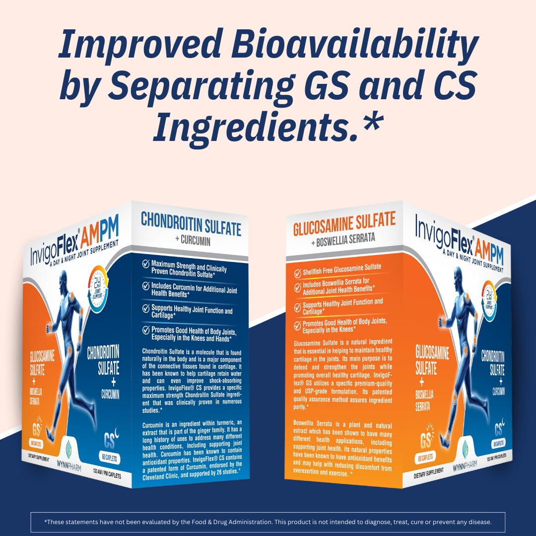 INVIGOFLEX AMPM Glucosamine & Chondroitin Sulfate Turmeric Curcumin Boswellia Serrata Caplets 120