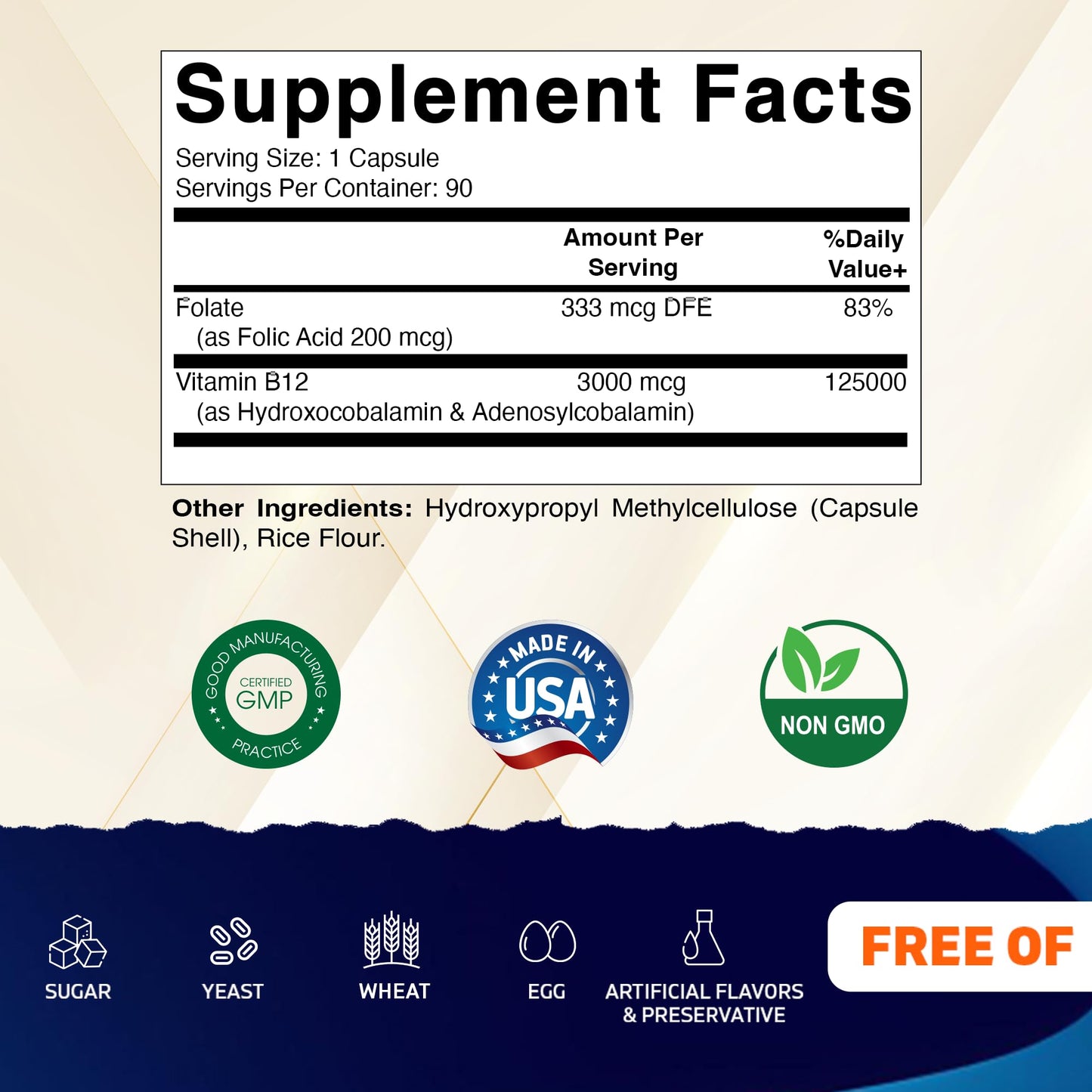 Vitamatic Adenosylcobalamin Hydroxocobalamin B12-3000 mcg with Folic Acid – Dual Active Form of B12, 90 Veg Capsules