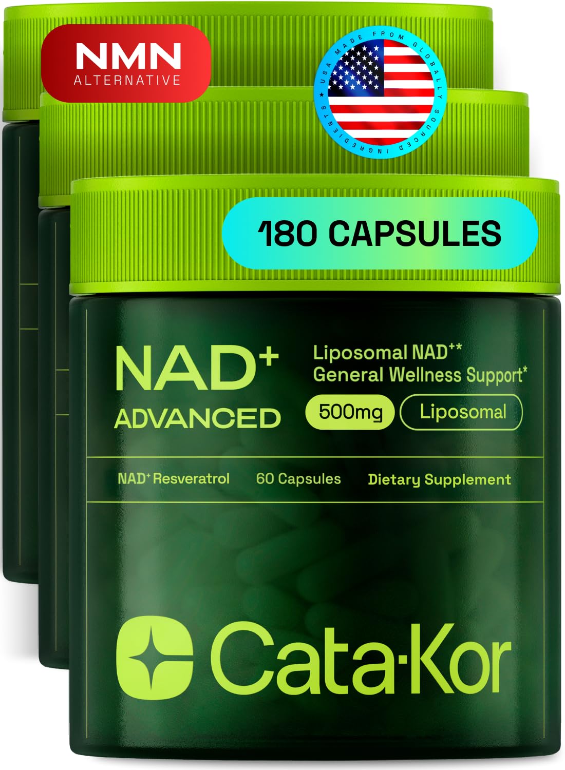 Cata-Kor Liposomal NAD Supplement with Resveratrol Capsule, 180 Capsules