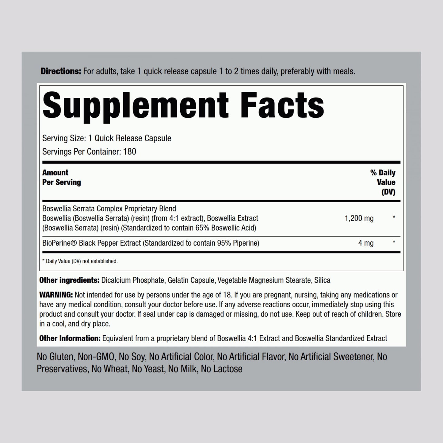 Piping Rock Boswellia Extract Capsules 180