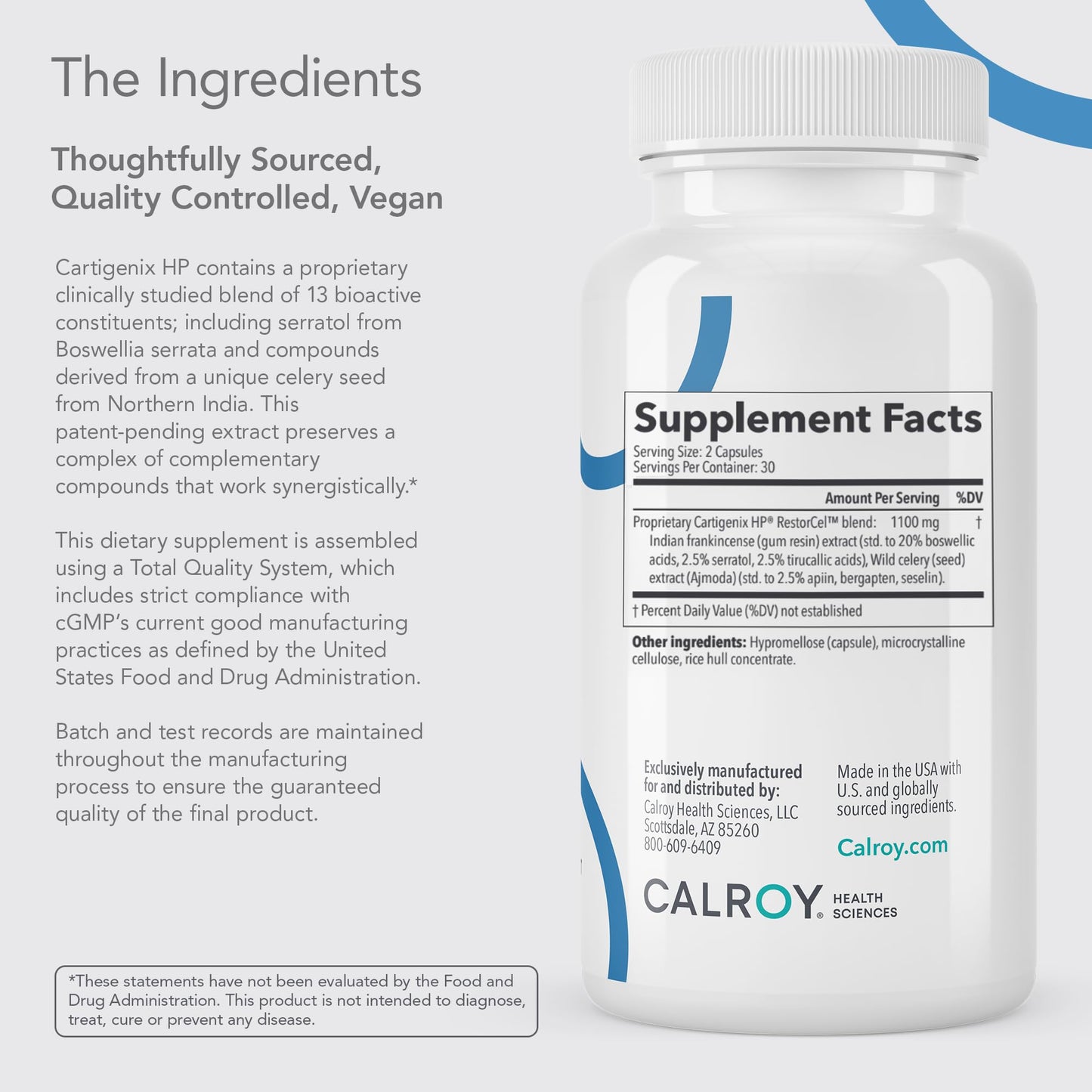 Calroy Health Sciences Cartigenix HP Joint & Cartilage Support Supplement - for Men and Women - 60 Vegan Capsules