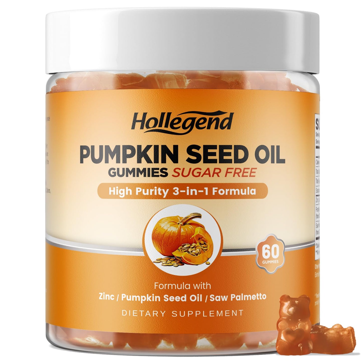 HOLLEGEND Pumpkin Seed Oil Gummies with Saw Palmetto, 60 Count