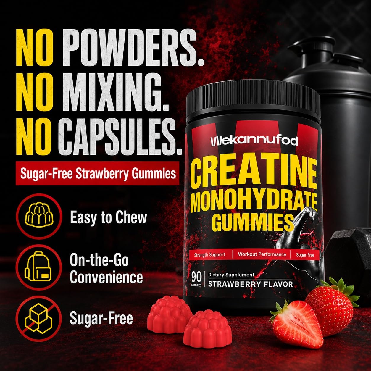 Wekannufod Creatine Monohydrate Gummies, 90 Count