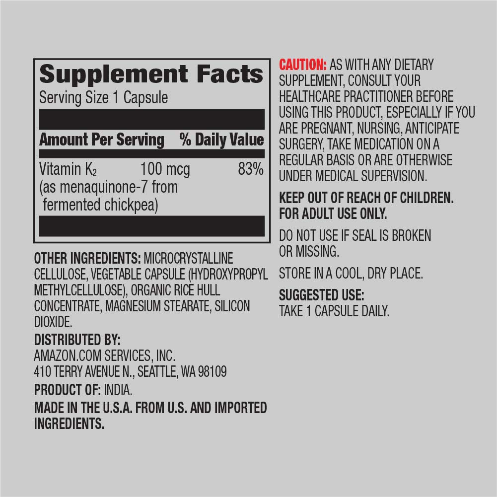 Amazon Elements Vitamin K2 100 mcg Capsule, 65 Capsules