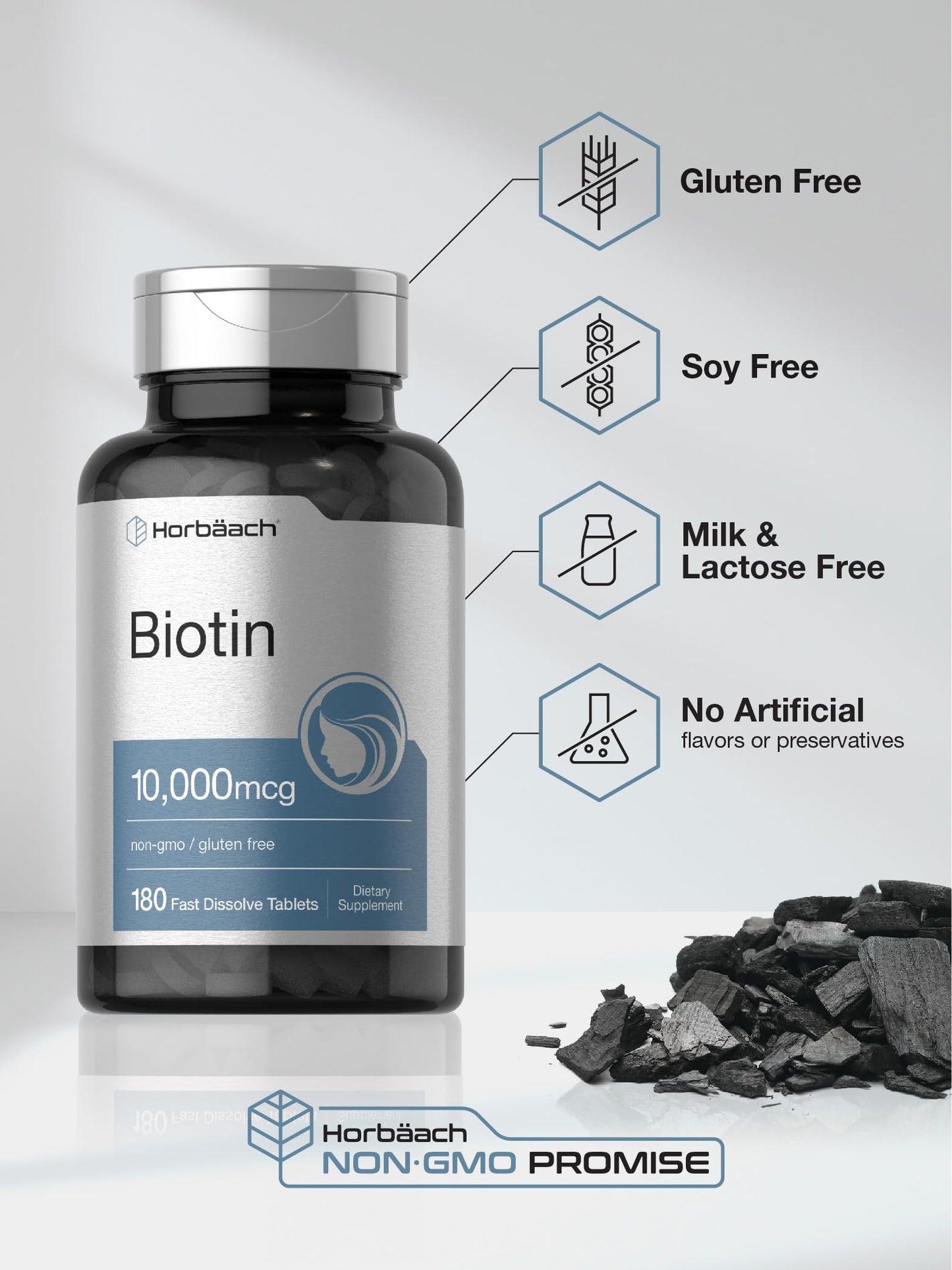 Horbäach Biotin 10000mcg Fast-Dissolve Tablets, 180 Tablets