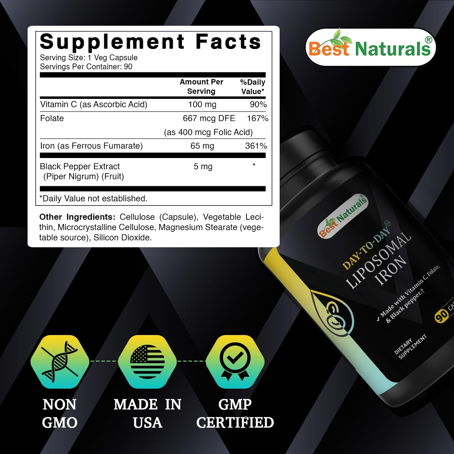 Best Naturals Day-to-Day Liposomal Iron Veg Capsules, 90 Count