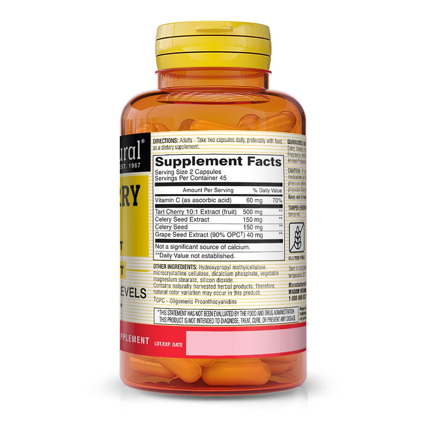 MASON NATURAL Tart Cherry 500 mg 10:1 Extract Capsule, 90 Count