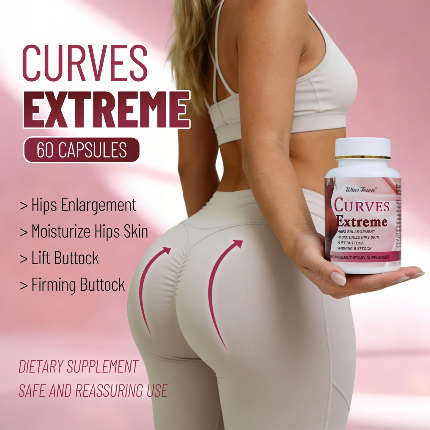 Wins Town Curves Extreme Capsule, Hip Enhancement Supplement, Moisturizes Skin, Lifts & Firms Buttocks for Enhanced Shape, 60 Capsules