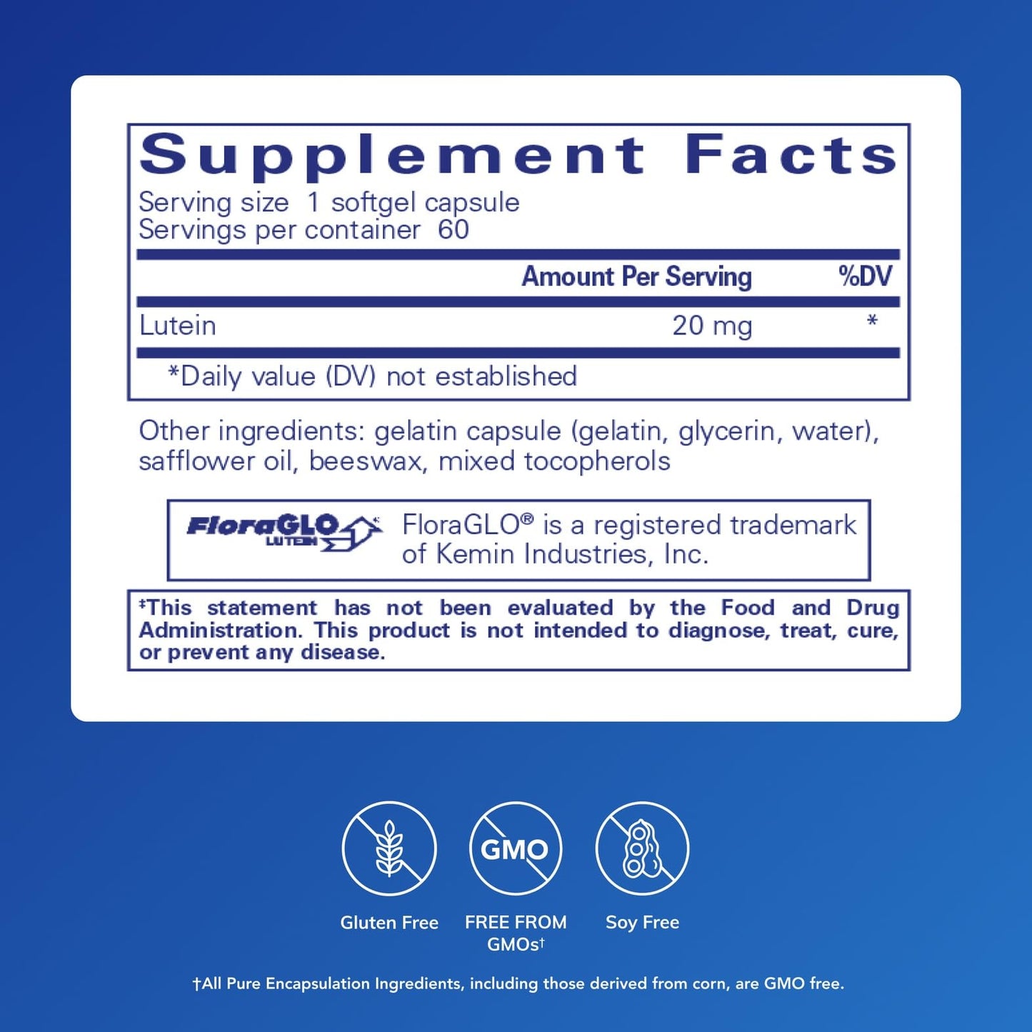 Pure Encapsulations Lutein 20 mg Softgel 60