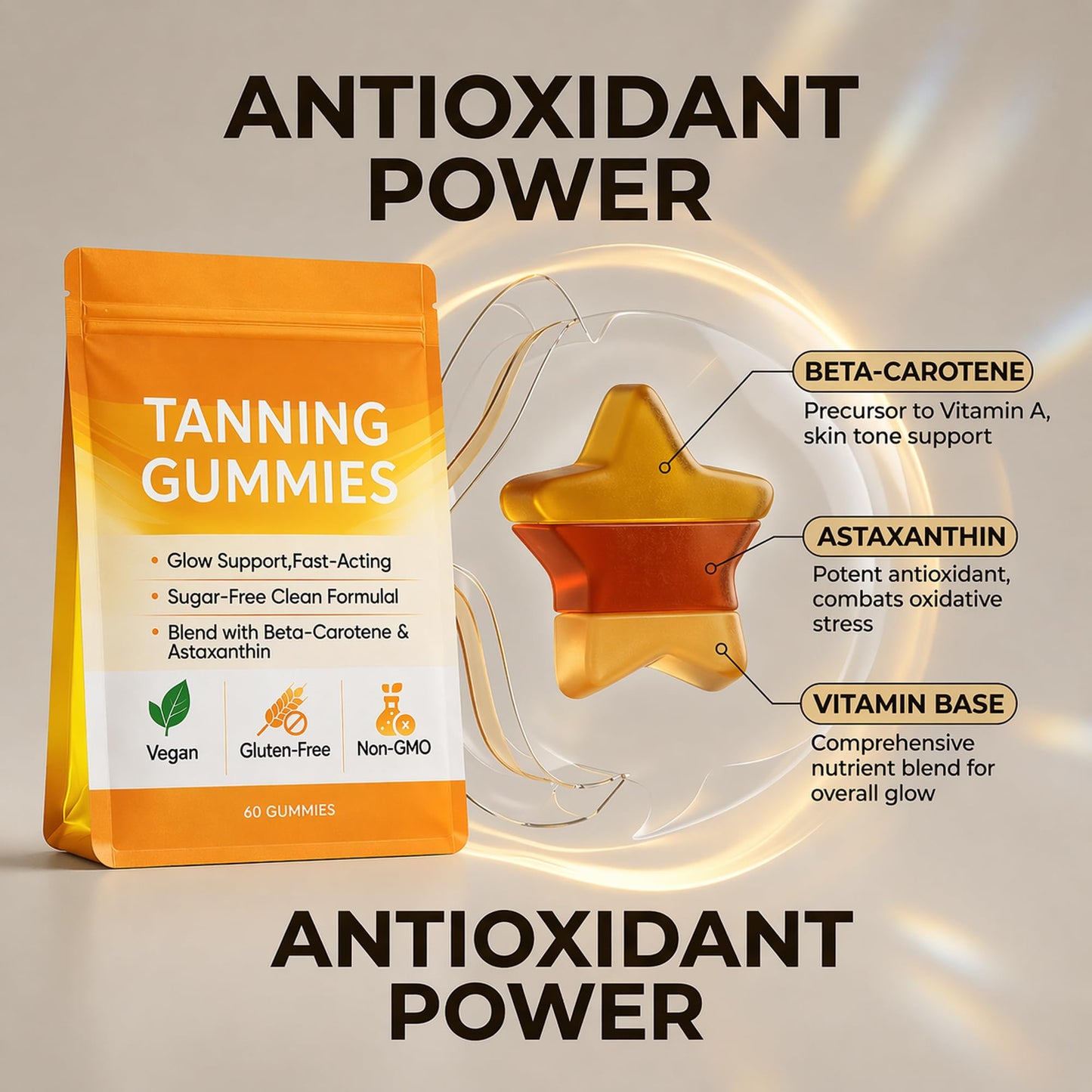 MEMOCORE Tanning Gummies Gummy, 60 Gummies