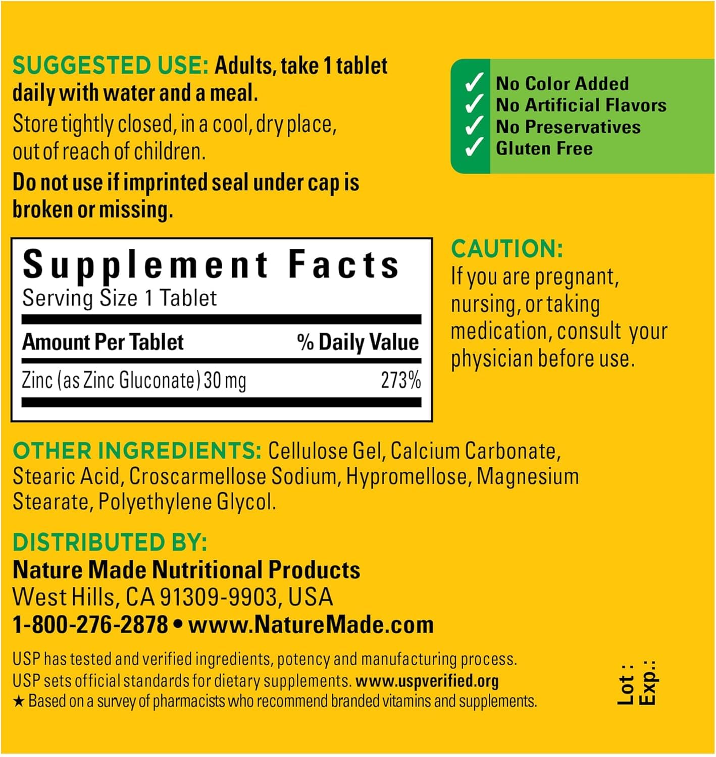 Nature Made Zinc 30 mg Tablets, 200 Count
