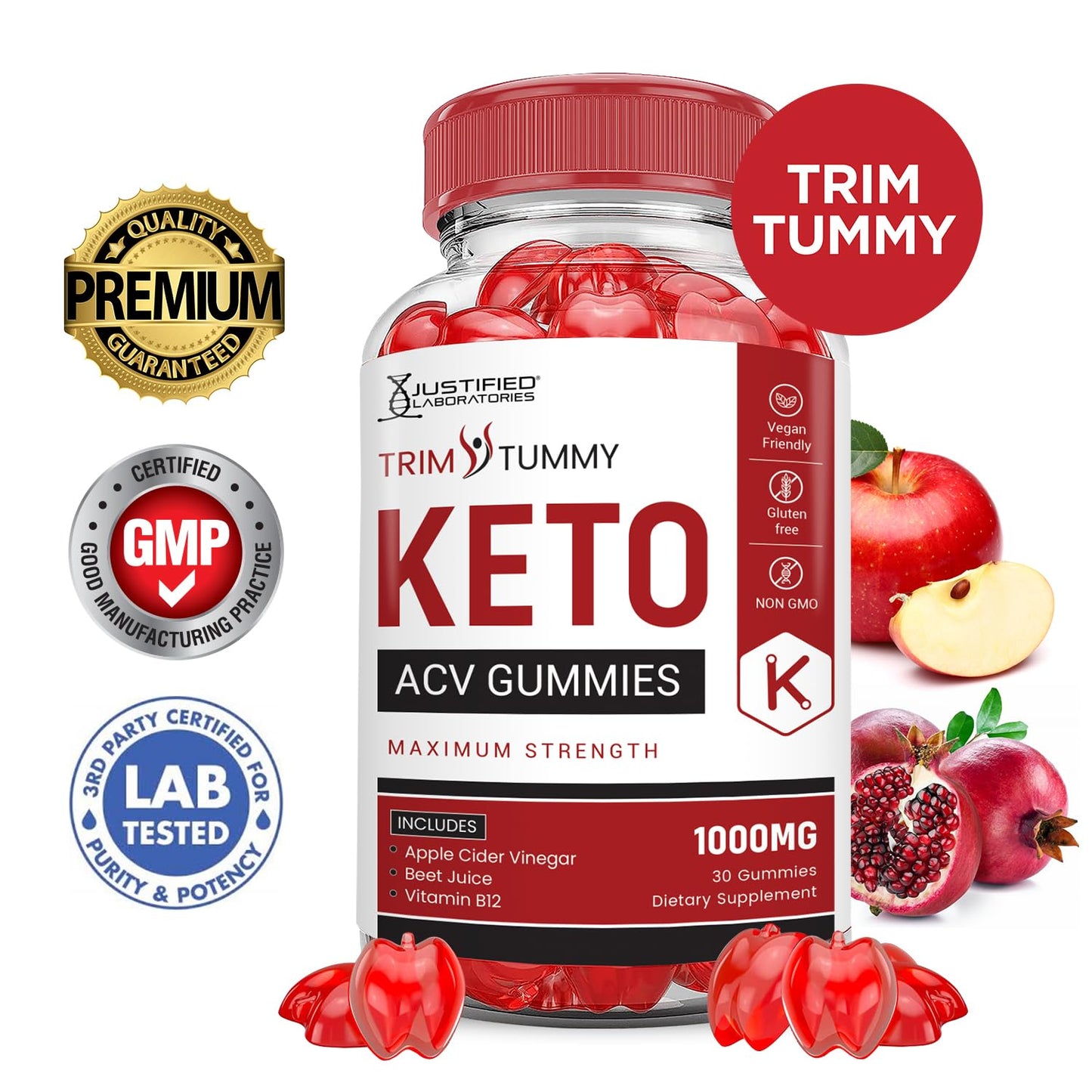 Justified Laboratories Trim Tummy Keto ACV Gummies Advanced Formula 1000MG, 60 Count