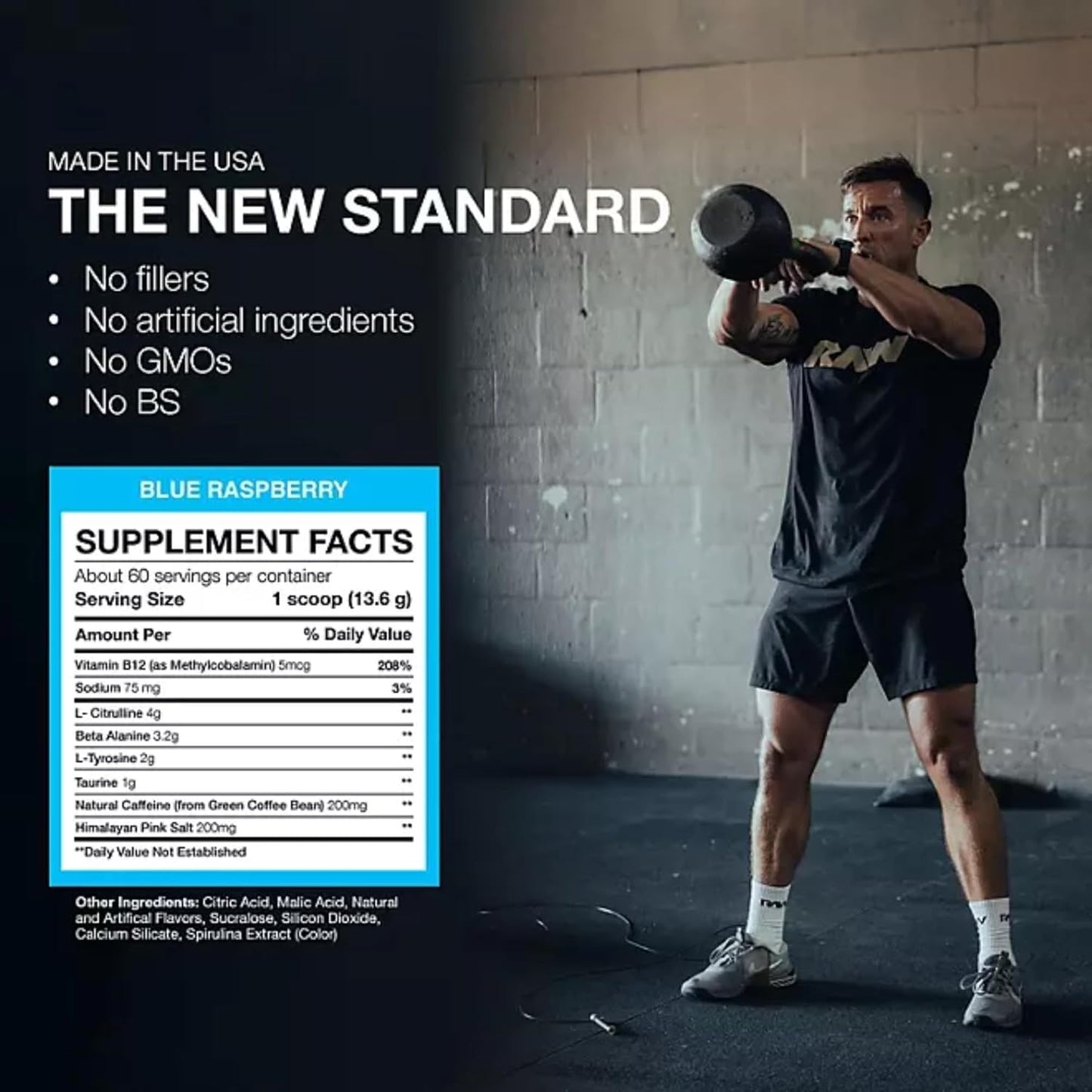 Generic RAW Essential Pre-Workout Powder – CBUM Formula, 29.62 oz