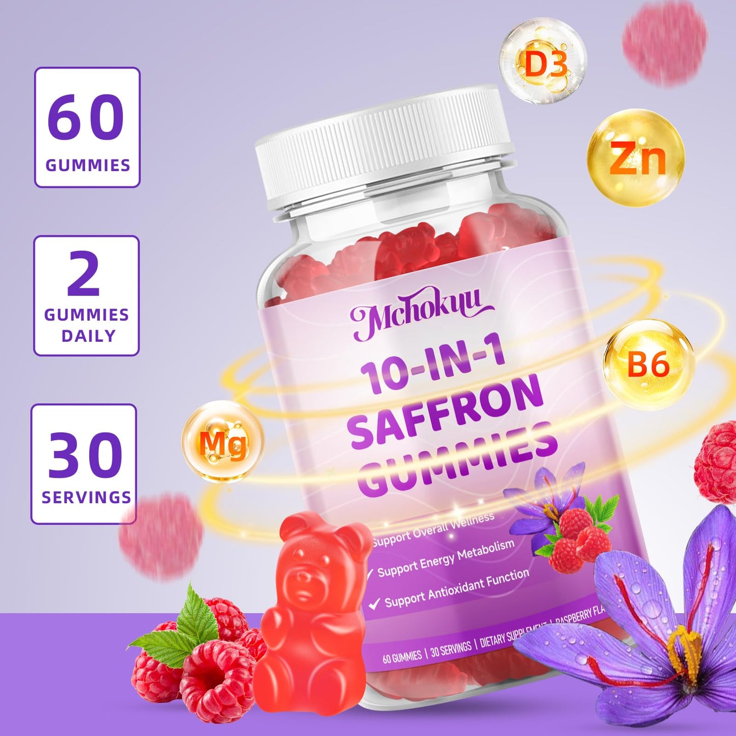 Mchokuu Saffron Supplement Gummies, 60 Count