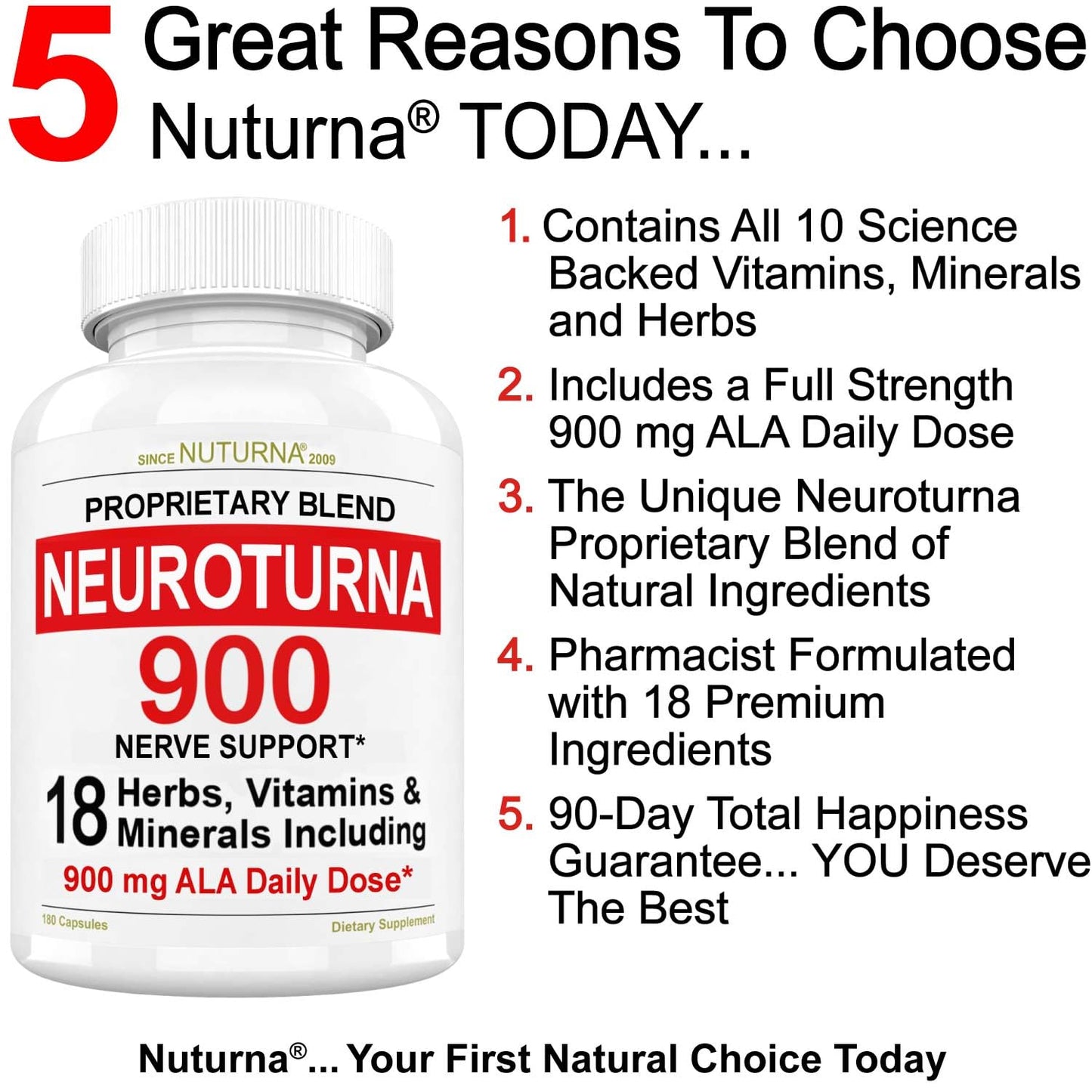 Nuturna Neuroturna 900 mg Alpha Lipoic Acid Capsules, 180 Count