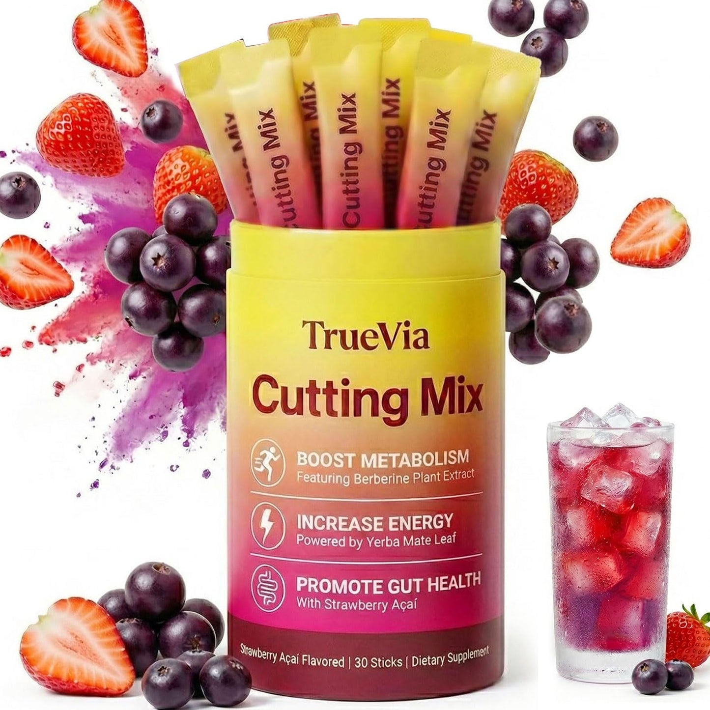 Calyphra Truevia Cutting Mix Sugar Free Strawberry Acai Powder 1