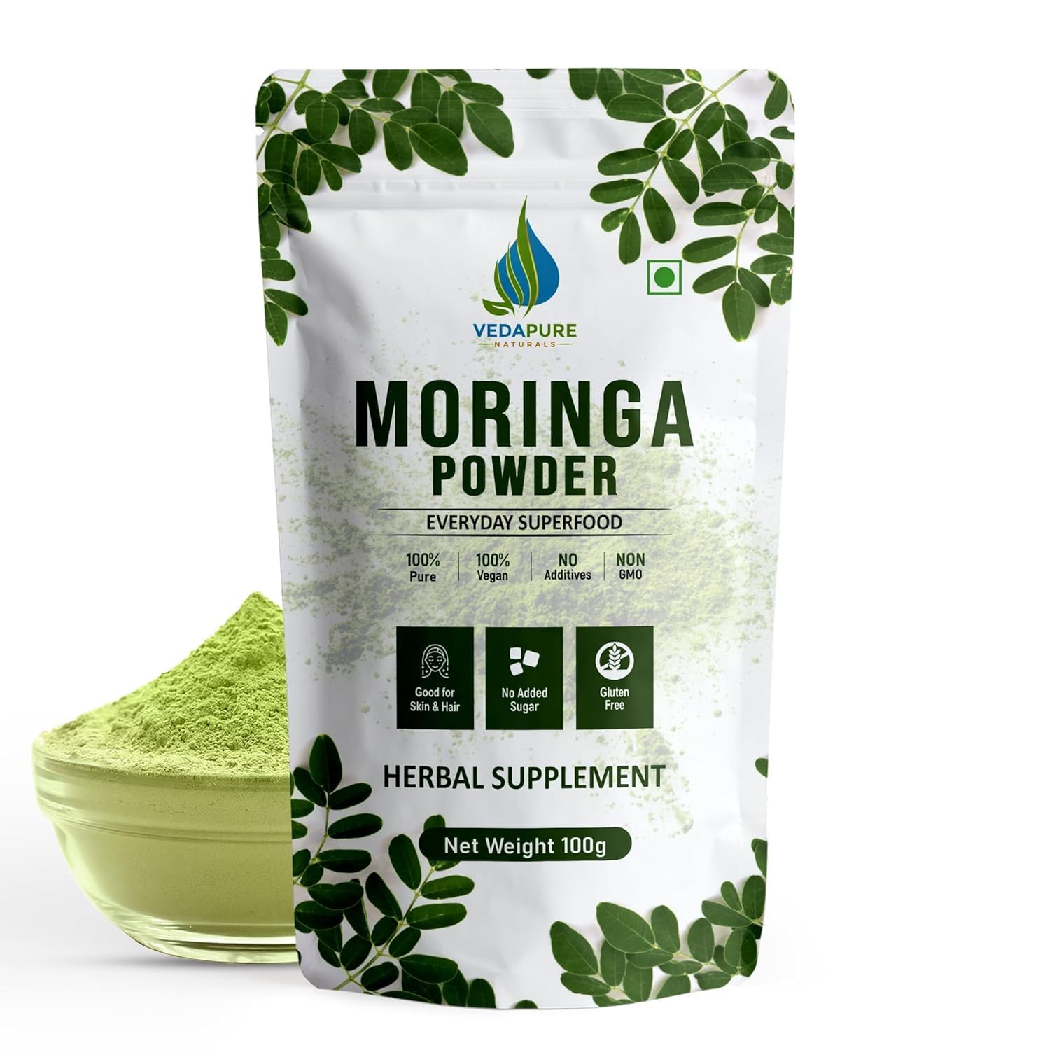 VEDAPURE Organic Moringa Oleifera Leaf Powder, 3.53 Ounce