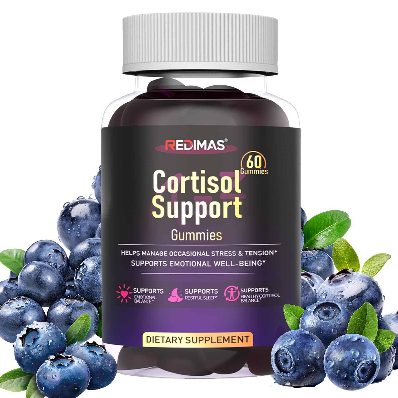 Redimas Cortisol Gummies with Ashwagandha, Magnesium, L-Theanine & Multivitamin, Gummy, 60 Count