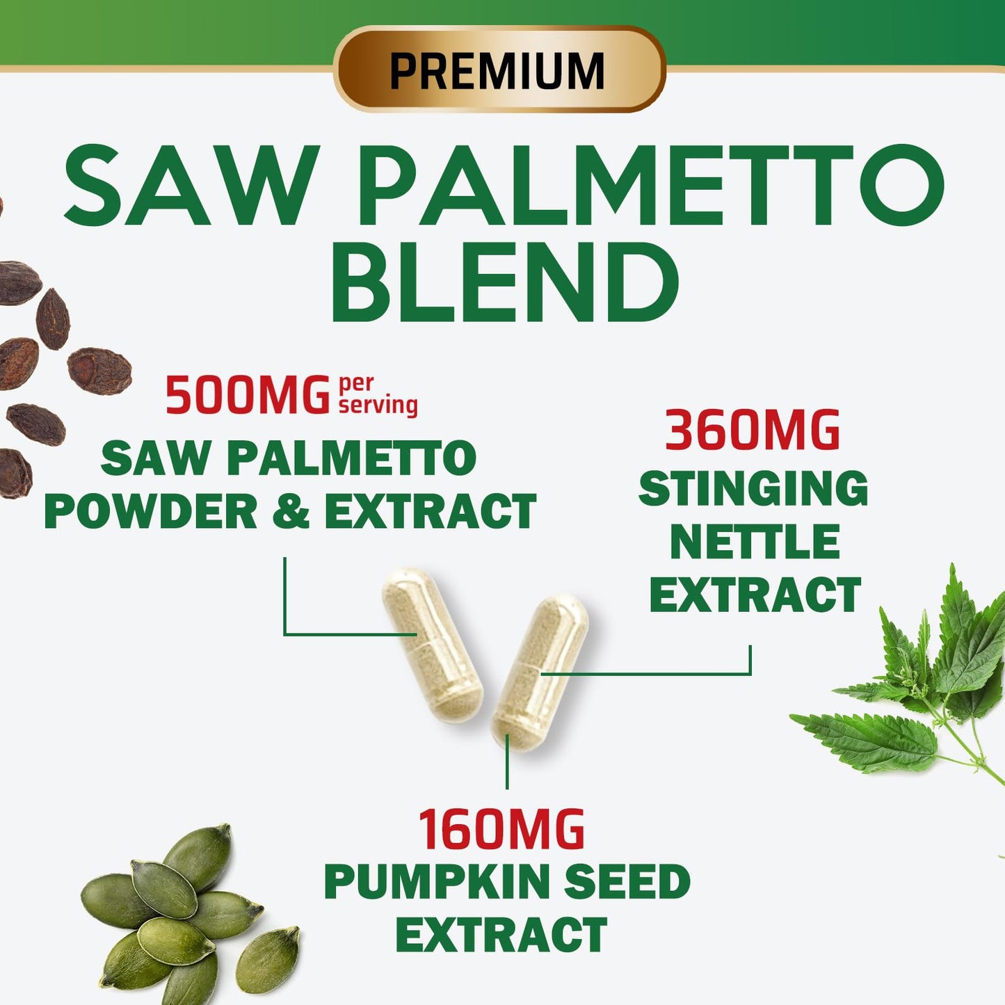 Nature's Nutrition Saw Palmetto for Men Prostate Health 3X Strength Capsules with Stinging Nettle and Pumpkin Seed Extract, 120 Count