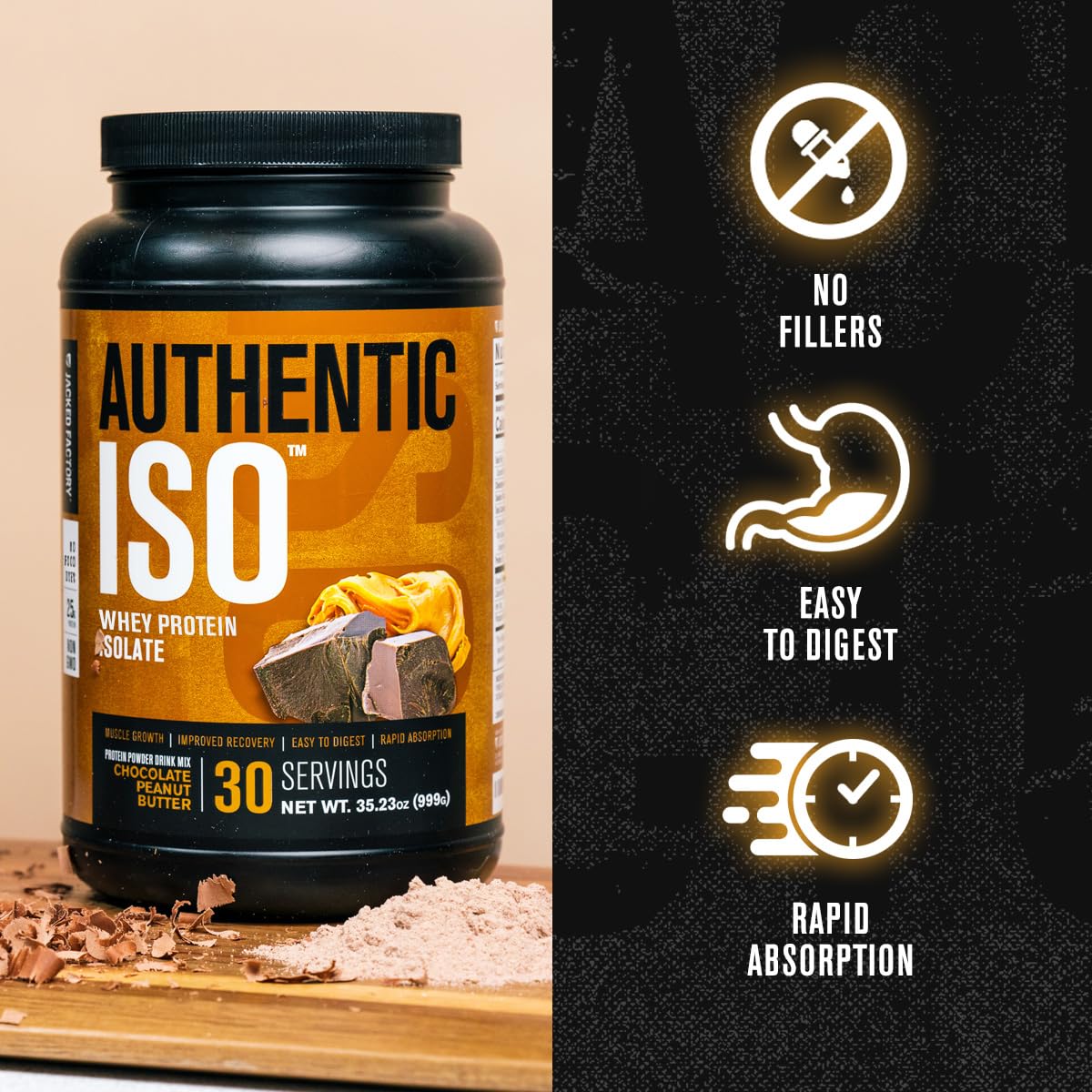 Jacked Factory Authentic ISO Grass Fed Whey Protein Isolate Powder, 25 Servings