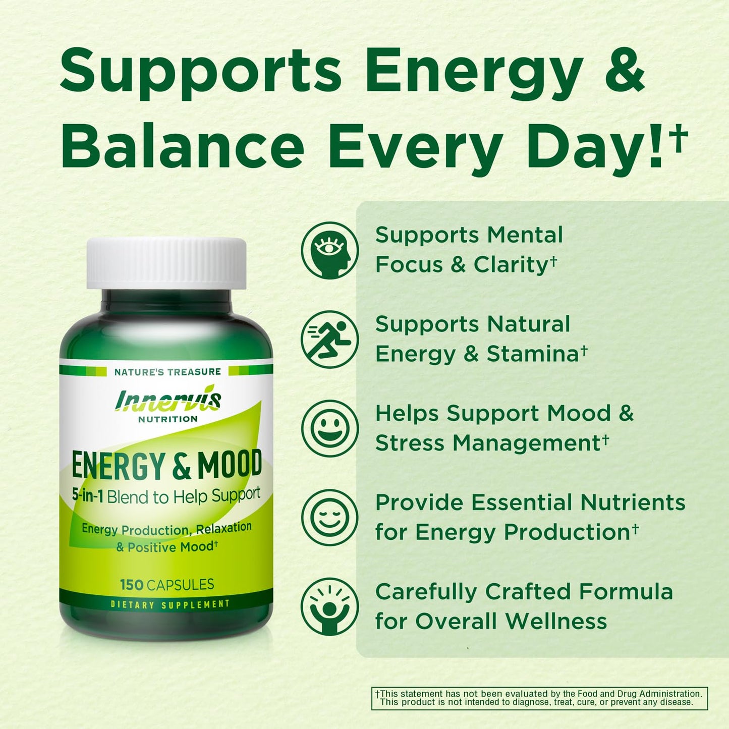 INNERVISNUTRITION Energy & Mood Supplement 150 Capsules