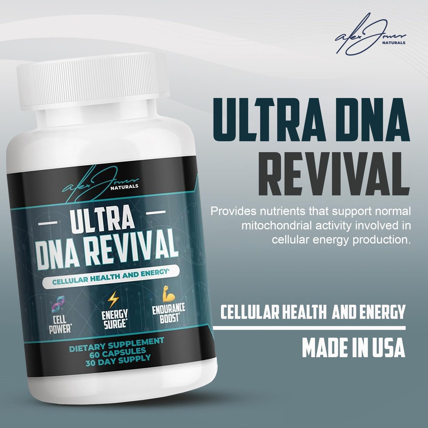 Alex Jones Naturals NAD+ Ultra DNA Revival, Cellular Energy Support Capsule, 60 Count