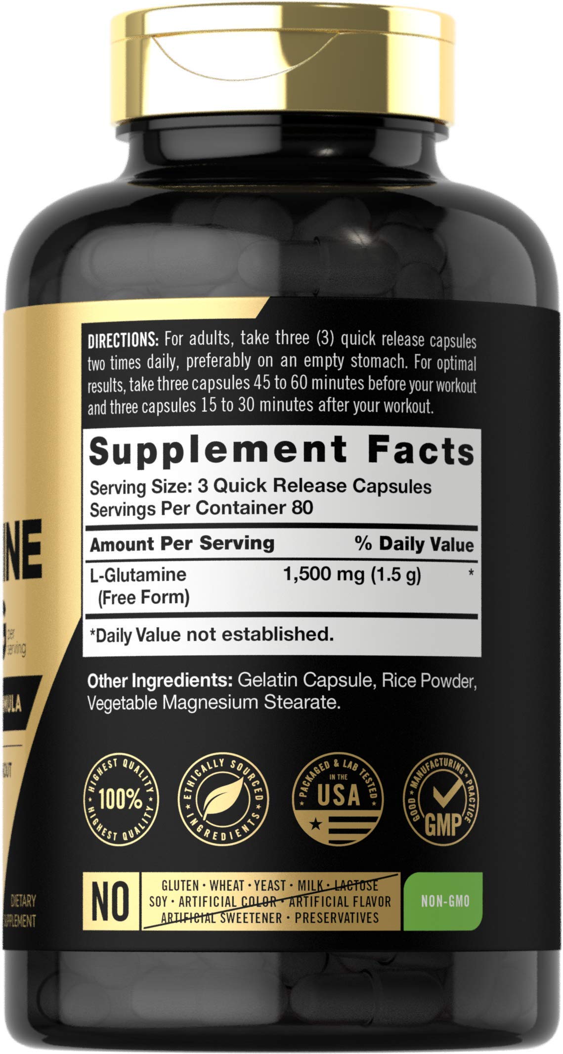 Carlyle L-Glutamine 1500mg Capsules, 240 Count