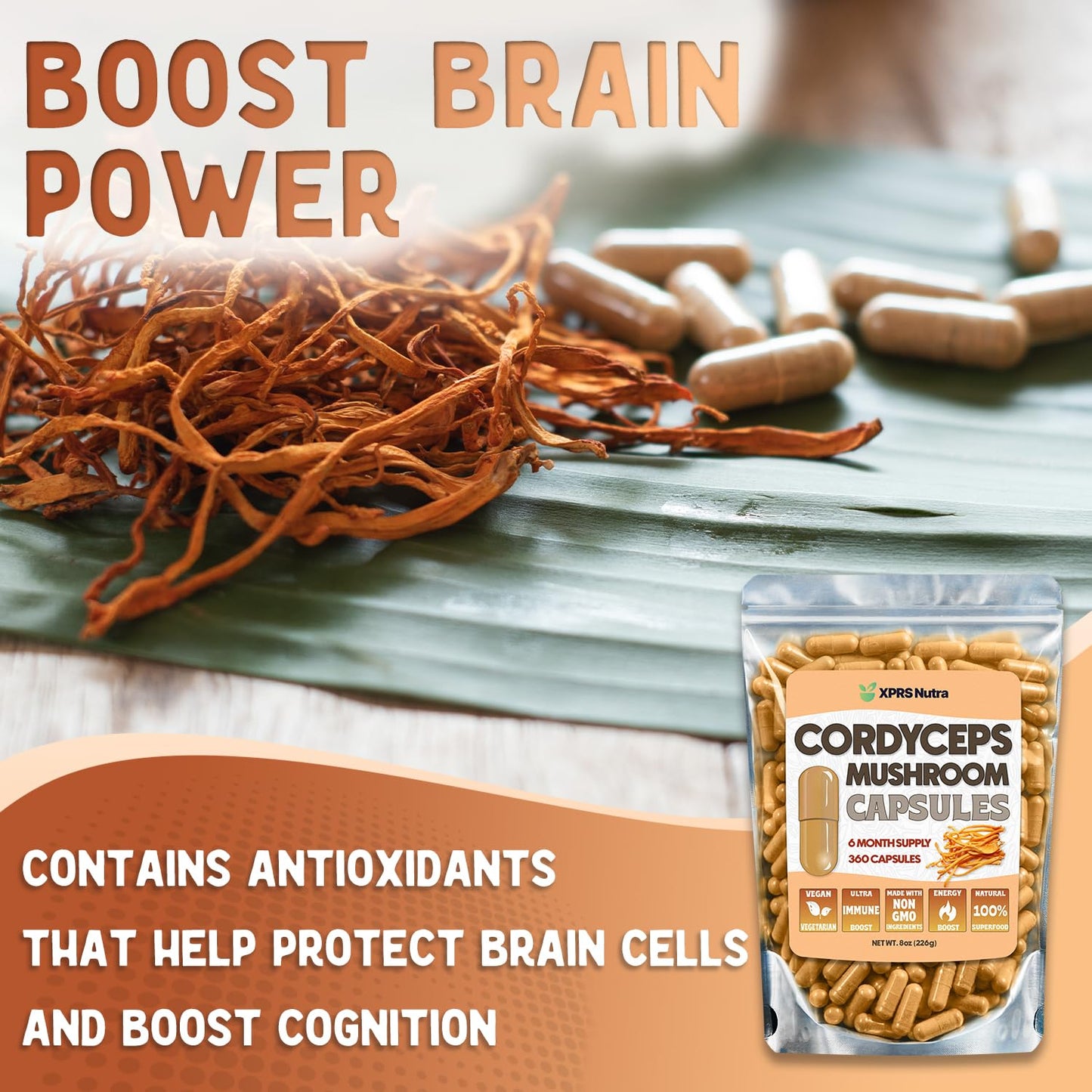 XPRS Nutra Cordyceps Mushroom Powder Capsules 360 Count