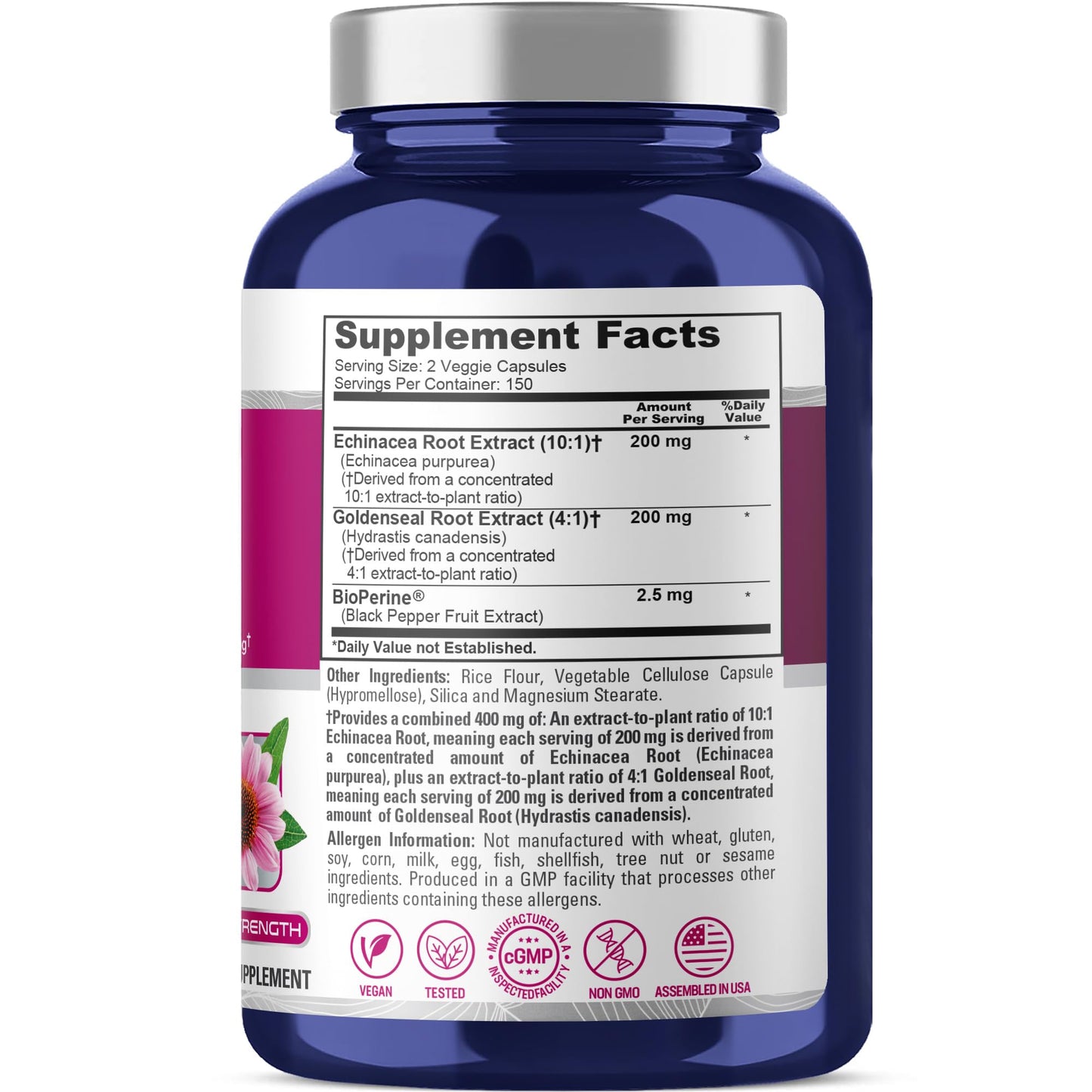 NusaPure Echinacea Goldenseal 400mg Capsules, 300 Count