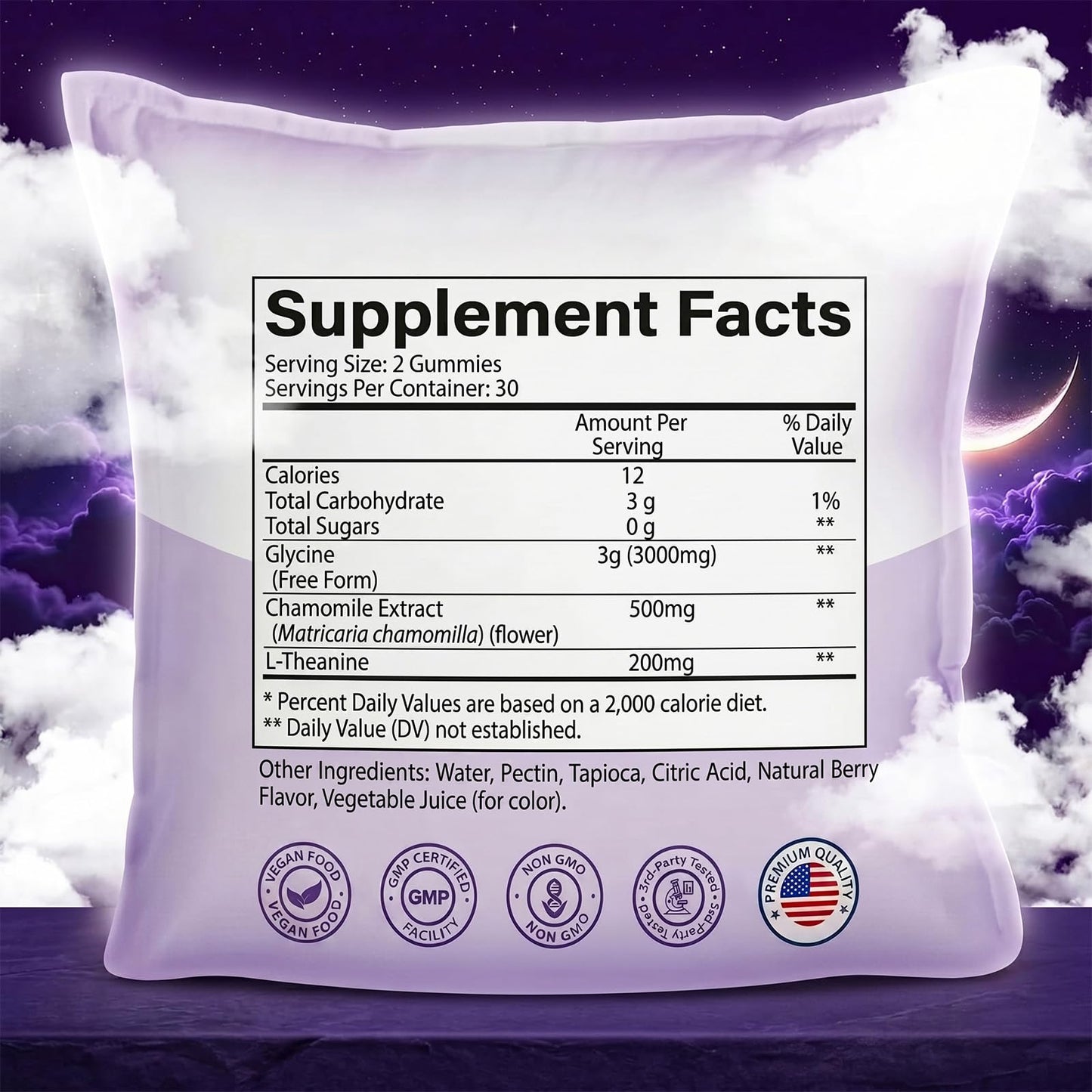LTTLAODIZ Glycine Gummies, 3000mg Glycine with Chamomile and L-Theanine, 60 Count
