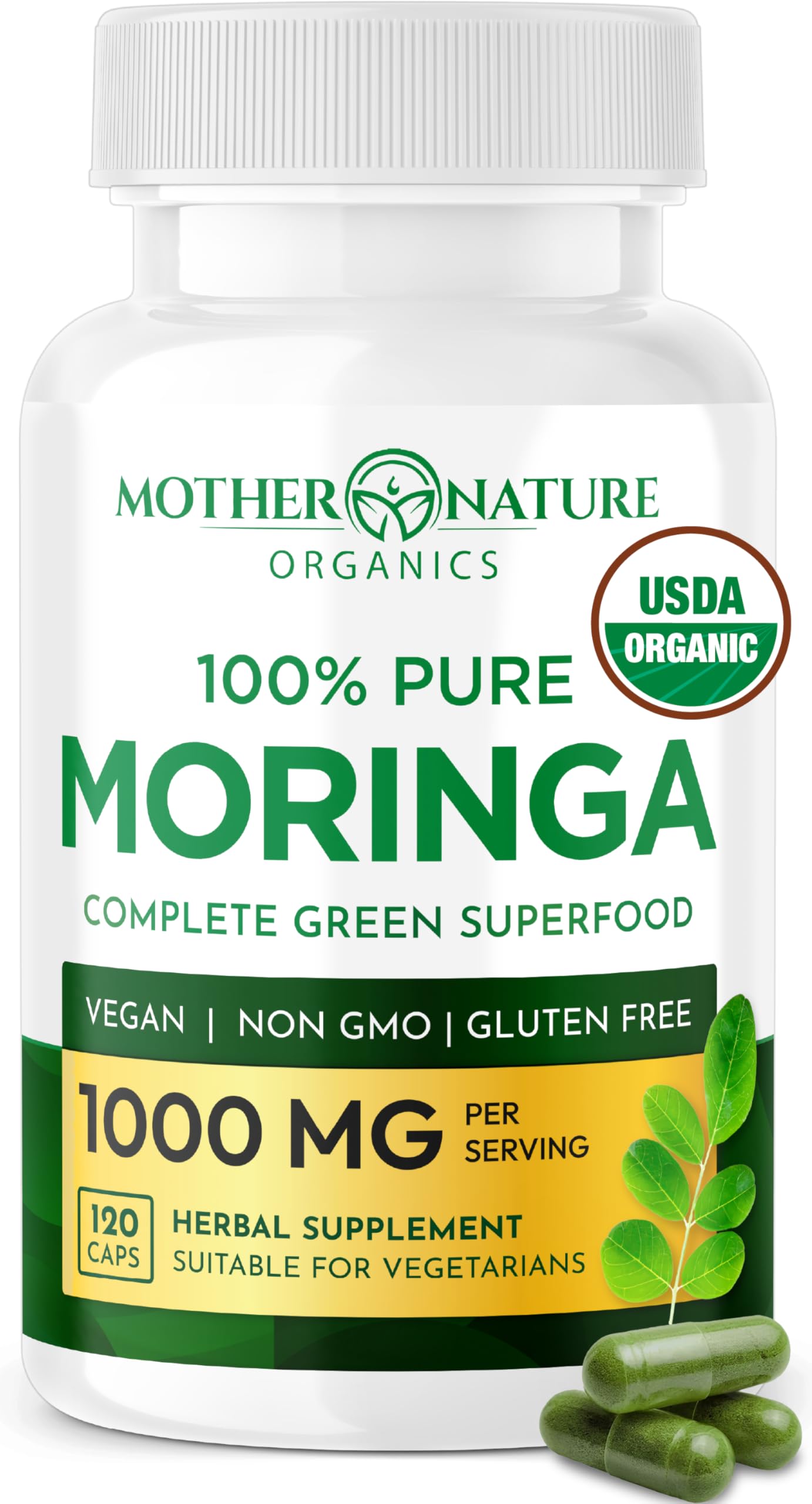 Mother Nature Organics Superfoods for Organic Living Moringa Leaf Capsules 120
