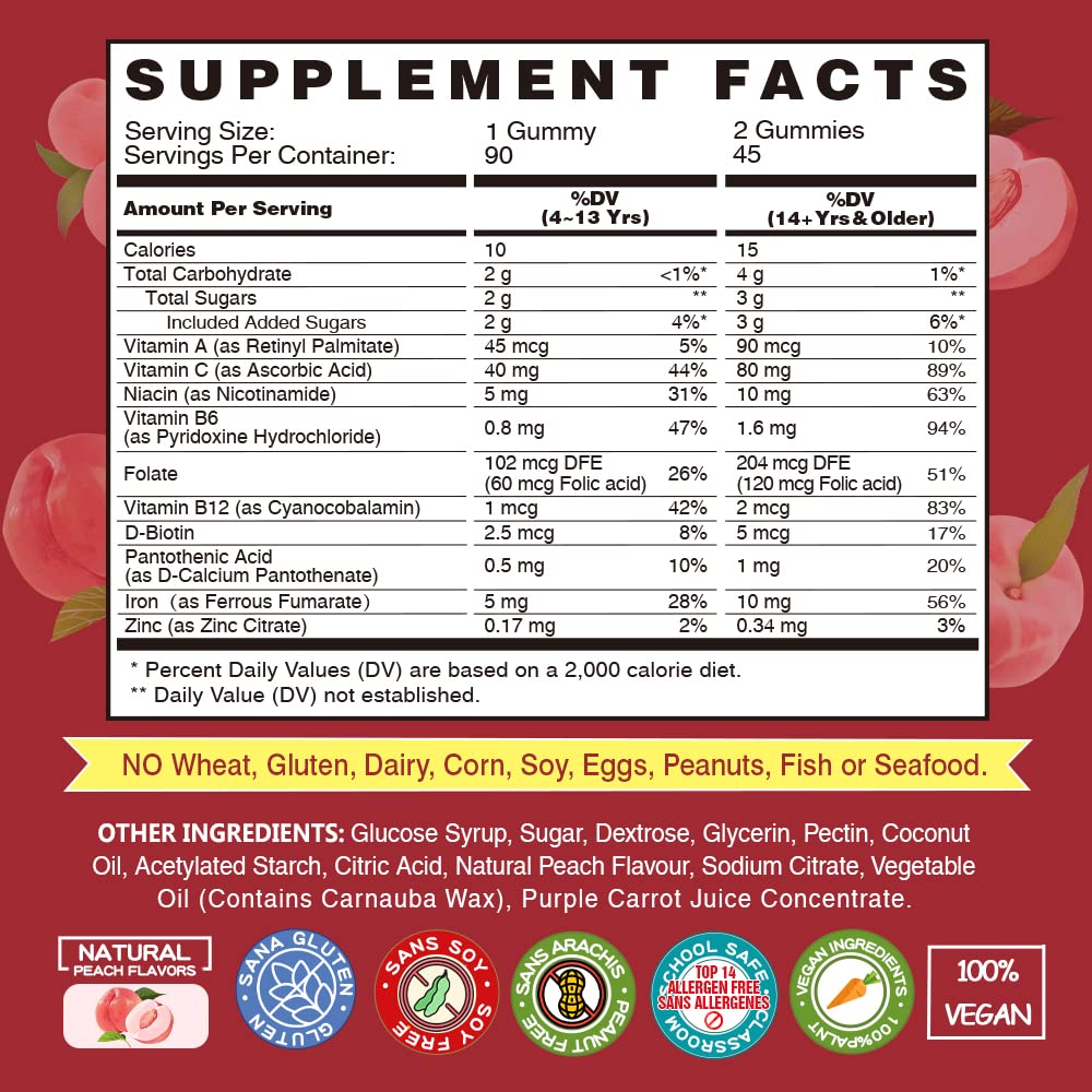 VEGEPOWER Whole Food Multivitamin + Iron Gummies 90 Count