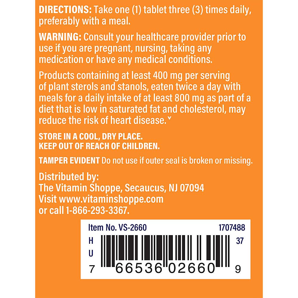 The Vitamin Shoppe Super Phytosterols 900MG Tablets, 90 Count