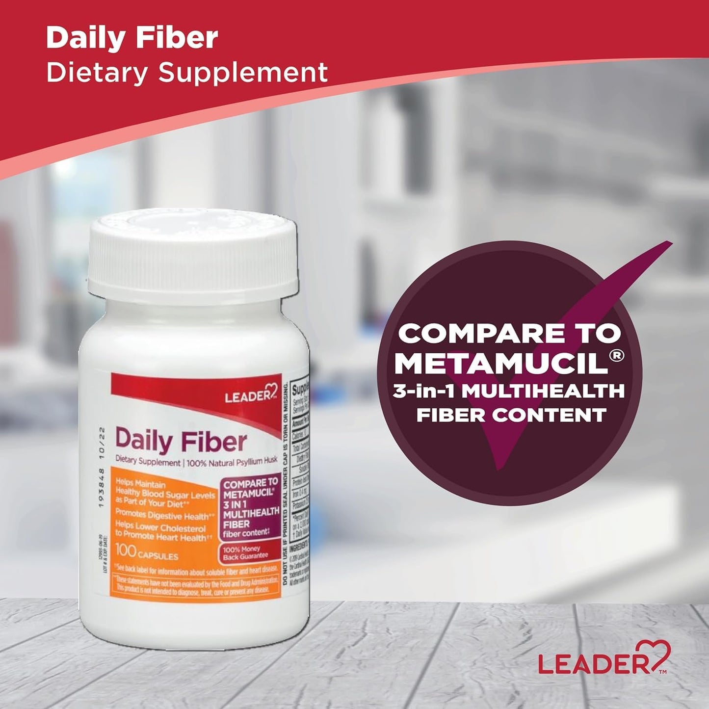 Leader Daily Psyllium Husk Powder Supplement Capsules 600