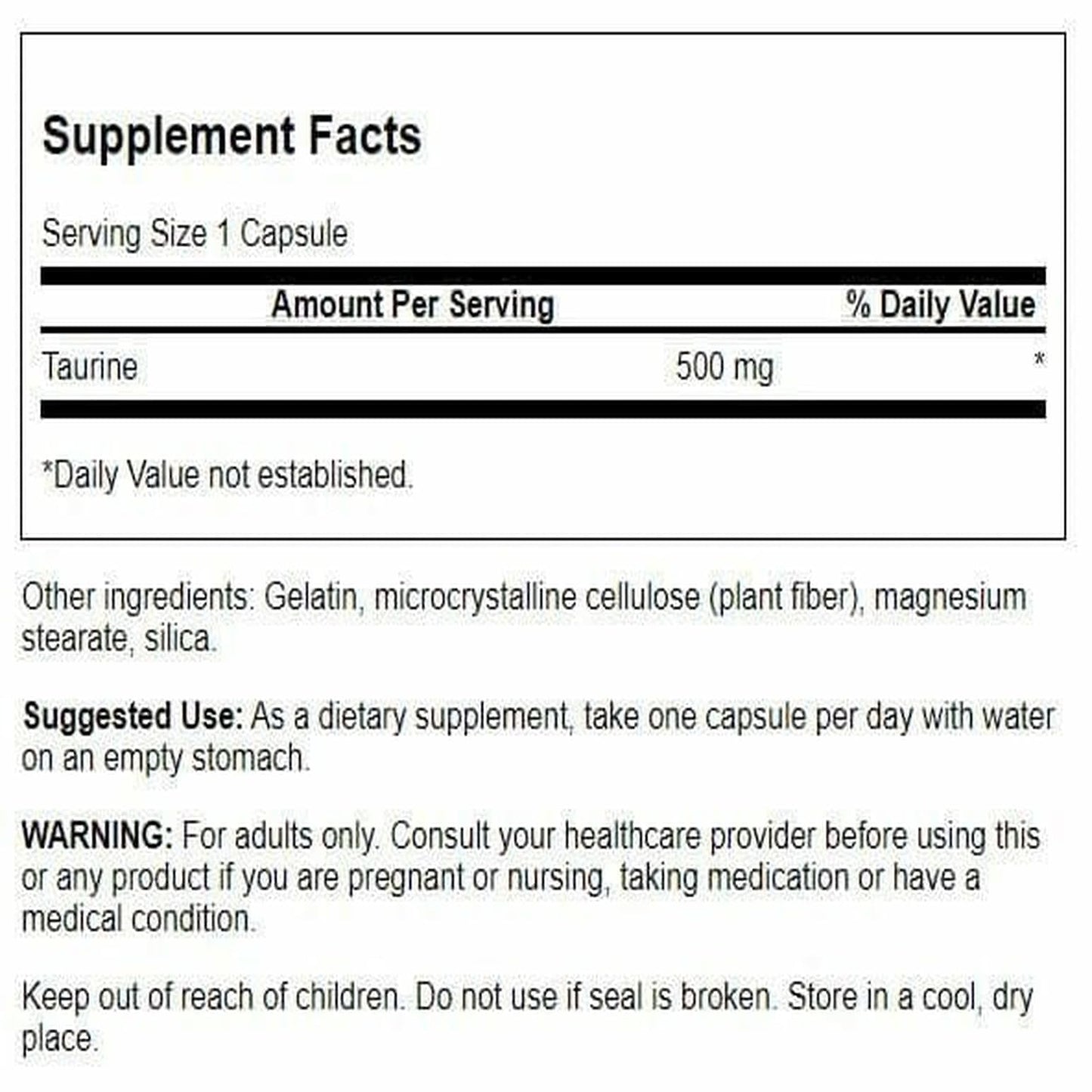 Swanson Taurine 500mg Capsules, 100 Count