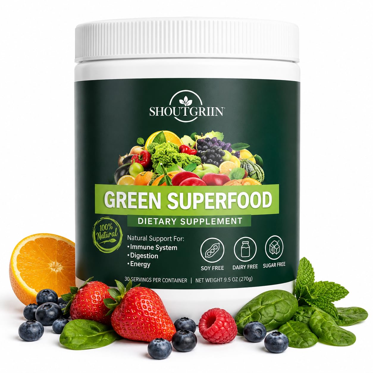 SHOUTGRIIN Green Superfood Powder 9.5 oz